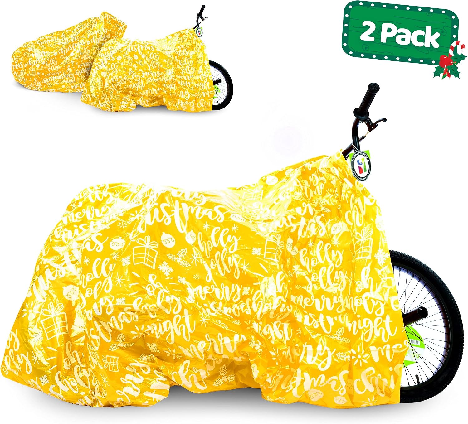 Bike Gift Bag 2 Pack - Giant Christmas Gift Bags for Huge Gifts - 72”x60” Bicycle Oversized Jumbo Extra Large Xmas Present Gift Bags Plastic Wrapping Sack - Heavy Duty Pack with Tags & String Ties