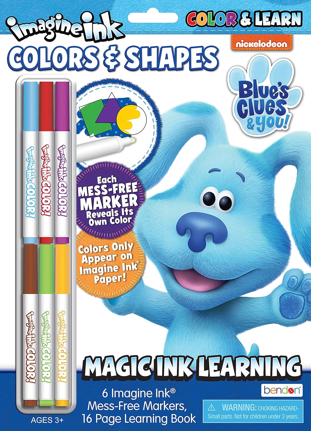 Nickelodeon Blue's Clues Learn Colors and Shapes Imagine Ink 16 Page Educational Workbook with 6 Mess Free Markers Imagine Color Early Learning