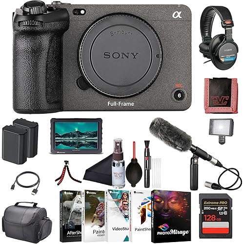 Sony FX3 Full-Frame Cinema Camera Body Only ILME-FX3, 4K Monitor, Pro Headphones, Pro Mic, 128GB Memory Card, Corel Photo Software, 2 x NP-FZ100 Compatible Battery, LED Light, and More