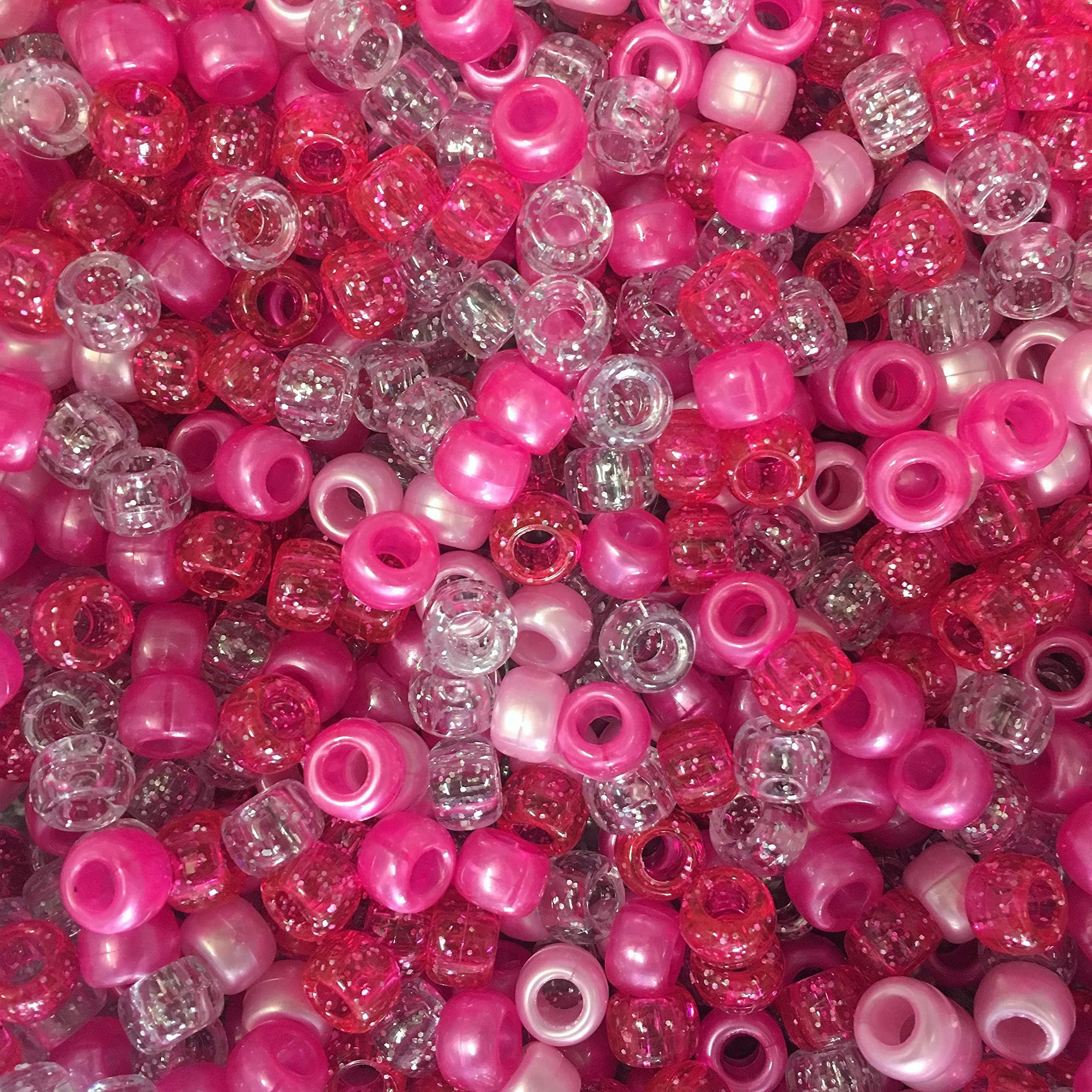 Pink Glitter Mix Pony Beads 100 Pieces Size 9mm x 6mm Barrel Shaped Beads