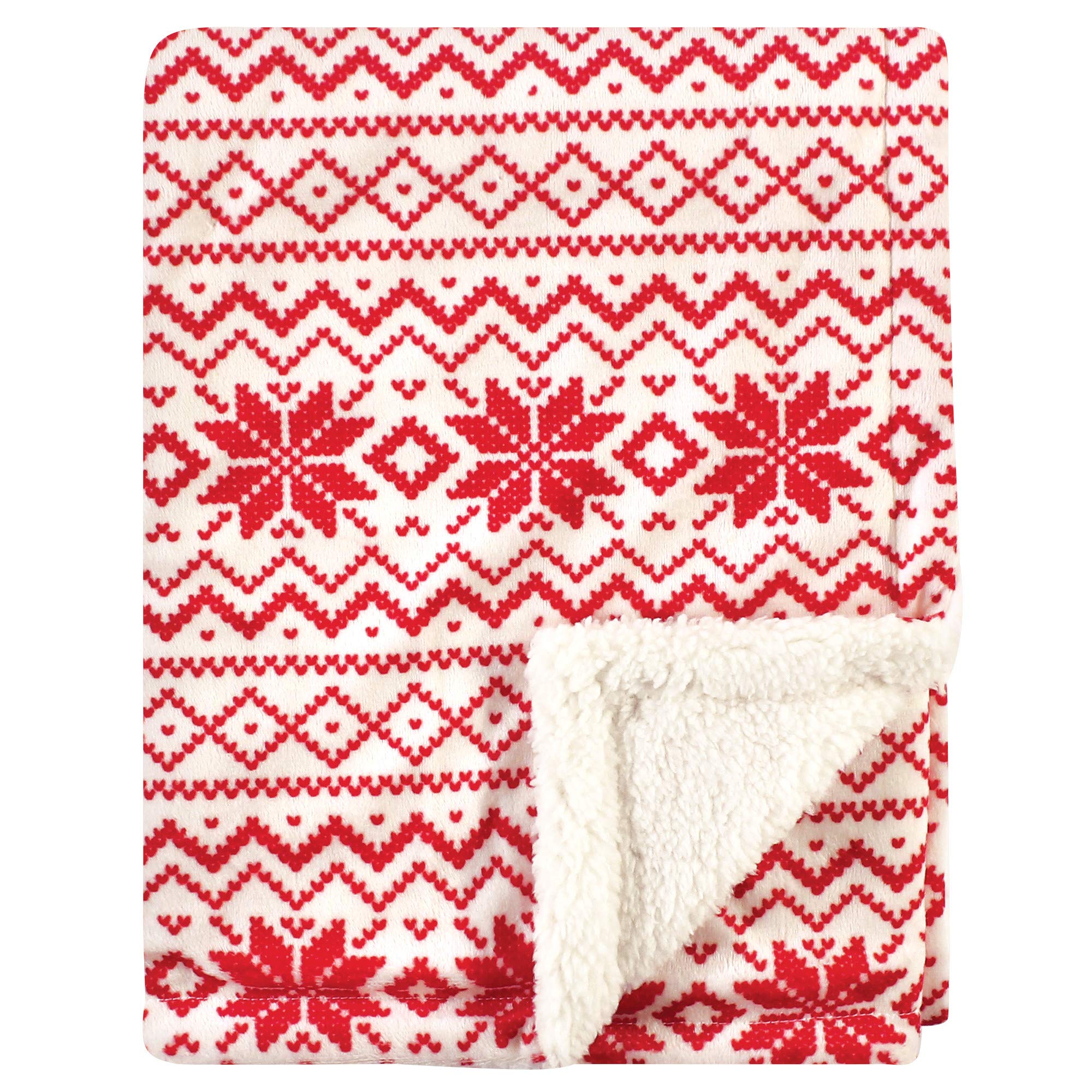 Hudson Baby Unisex Baby Plush Mink and Sherpa Blanket, Red Fair Isle, One Size