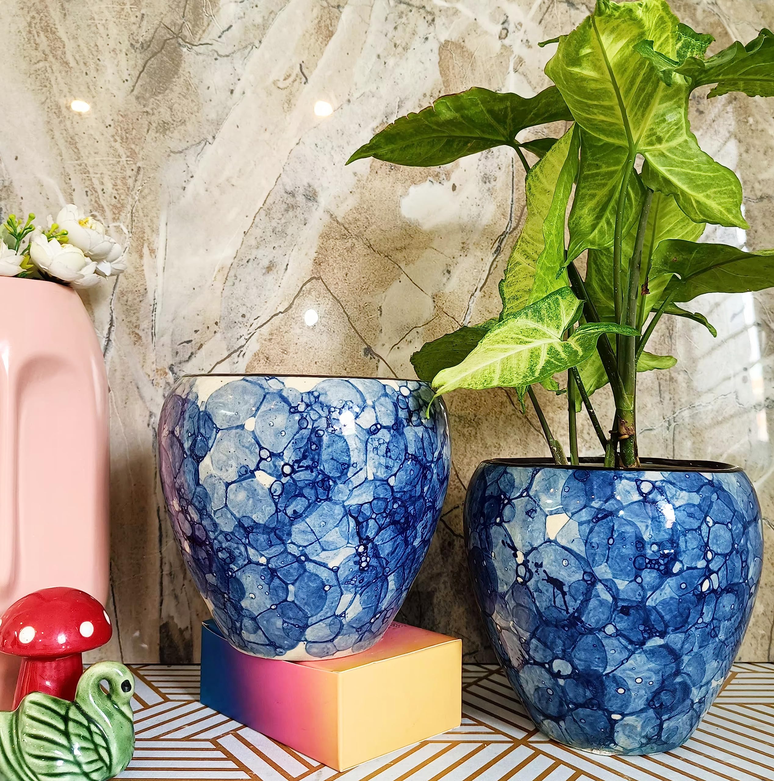 Niyara Small Combo Designer Handmade Combo Ceramic planters Pot for Indoor Outdoor Home,Garden Office Decor Balcony Flower Size- 15 cm and 15 cm Set of 2 (Blue) (B0B56Q45L2) Amazon Price History, Amazon Price Tracker