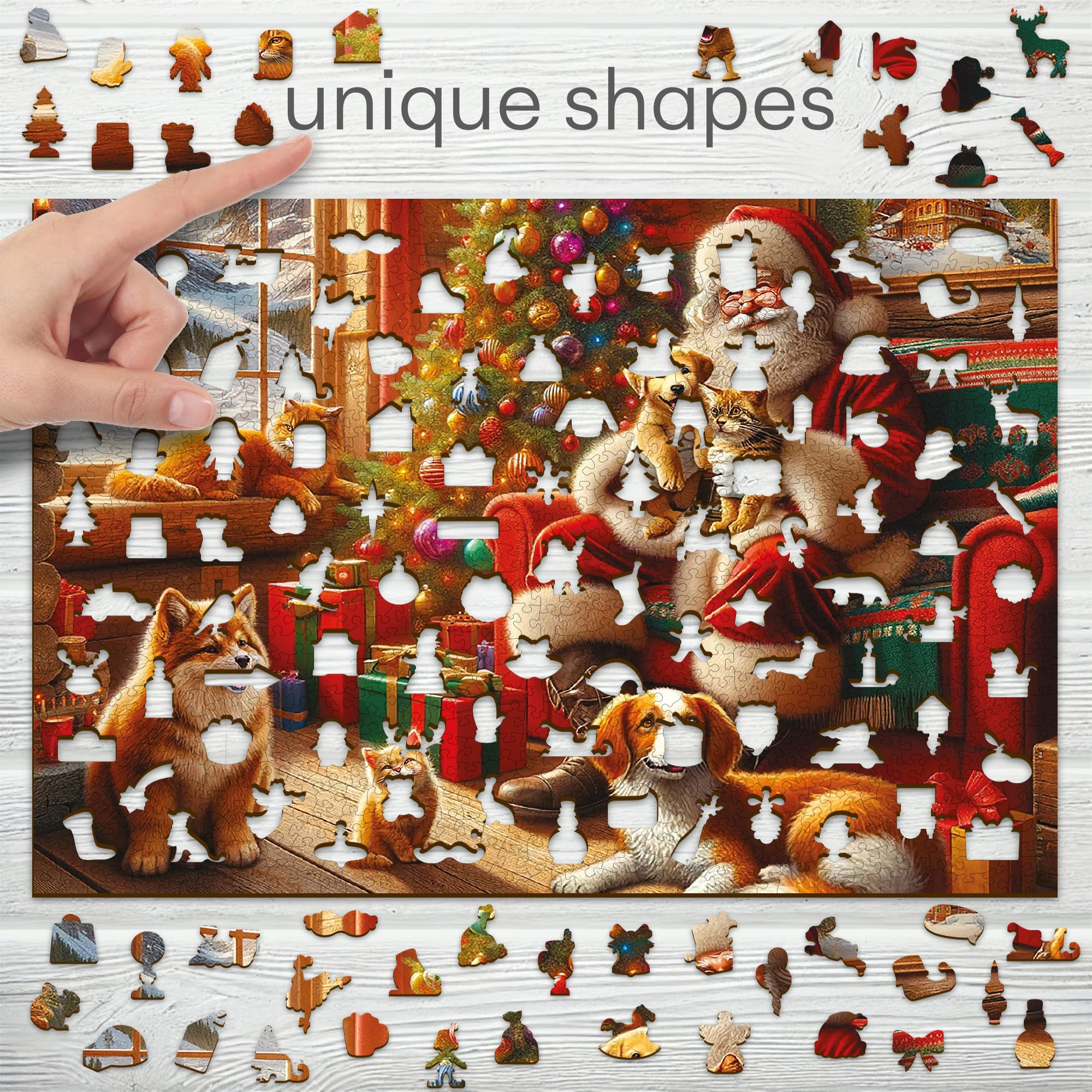 WOODEN.CITY Puzzle in legno da 1000 pezzi, Babbo Natale e amici, con 100 pezzi a tema natalizio, 54 x 39,4 cm, progettato e realizzato in UE