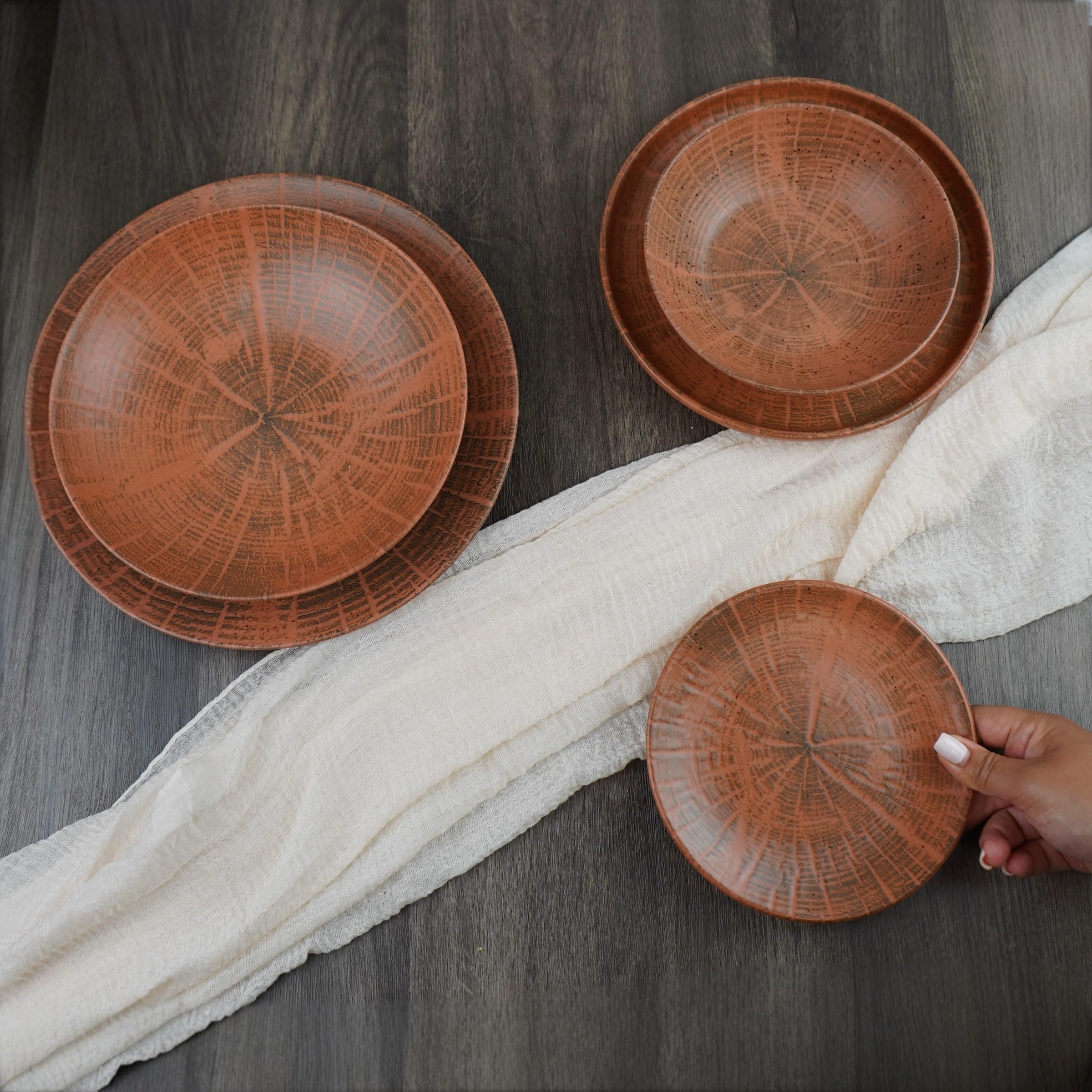 summa Pack de 6 platos llanos coupe 27cm - Colección Forest - Color Terracota - Platos de Gres - Diseño elegante y moderno - Uso en casa y restaurantes