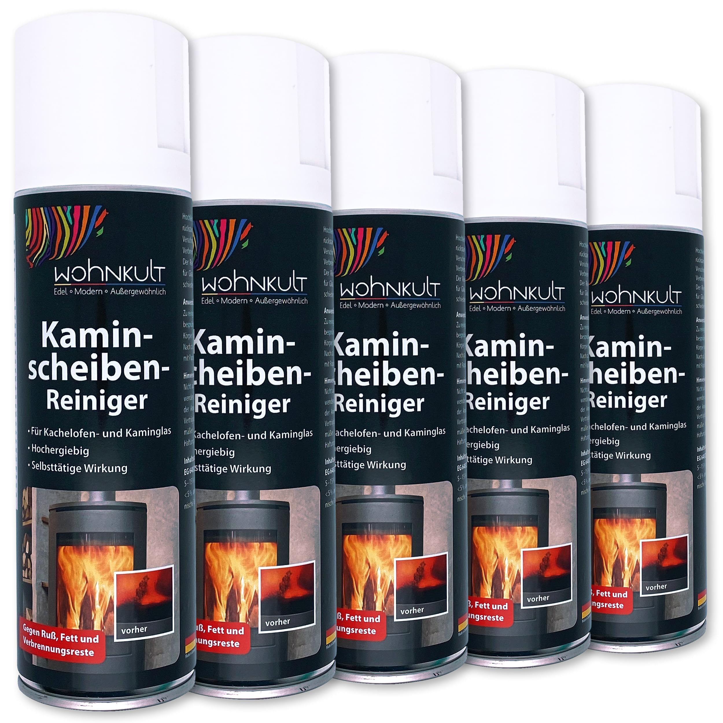 Wohnkult 5 x 300 ml Kaminscheiben-Reiniger Kachelofen Kaminglas hochergiebig