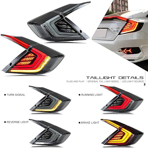 Miniatura 2 de inginuity time Luces traseras LED para Honda Civic 10Th Gen Sedan 2016-2021 DRL de puesta en marcha de animación lámpara trasera intermitente,