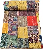 Vista 20 de Marubhumi Colcha Kantha tradicional india de algodón puro, con estampado de cachemira, multicolor, tamaño individual (60 x 90 pulgadas)
