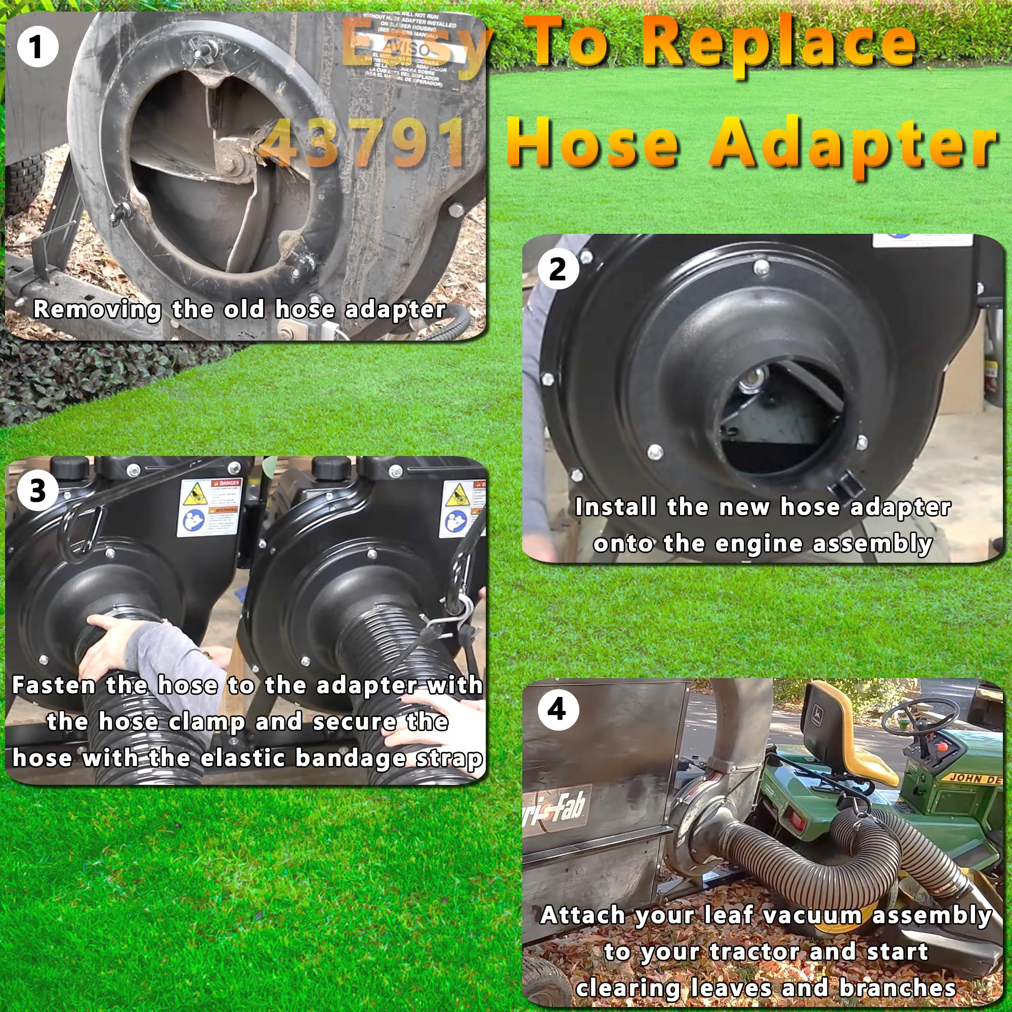 43791 - Adaptador de manguera para aspiradora de césped Agri-Fab Mow-N-Vac Chip-N-Vac Shred-N-Vac 5/6/7 pulgadas, adaptador de manguera para aspiradora Craftsman Leaf 63375, plástico, negro