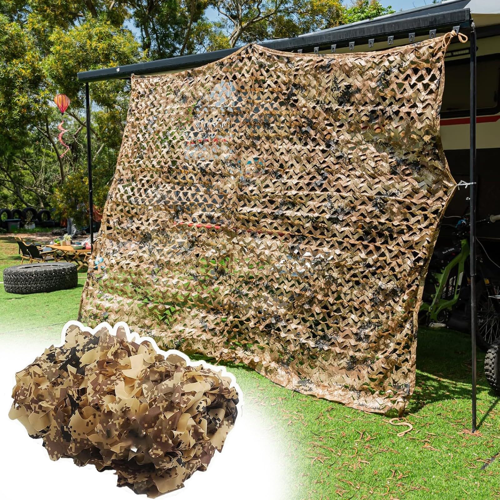 Red de camuflaje para exteriores, 7 x 10 m / 22.9x32.8ft, ideal para caza, camping, tiro y privacidad, solución de ocultación duradera para garajes y actividades al aire libre