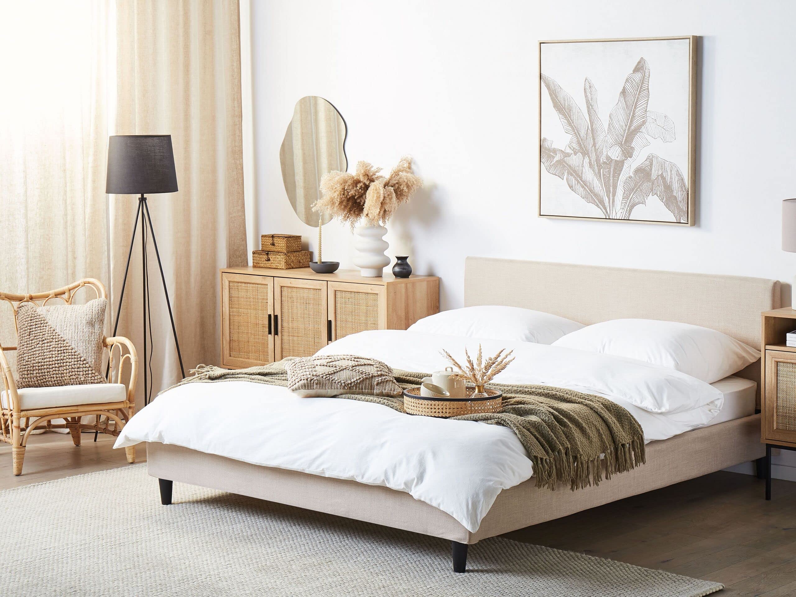 Beliani Abziehbarer Bettrahmenbezug für Bett FITOU Polsterbezug beige 160 x 200 cm