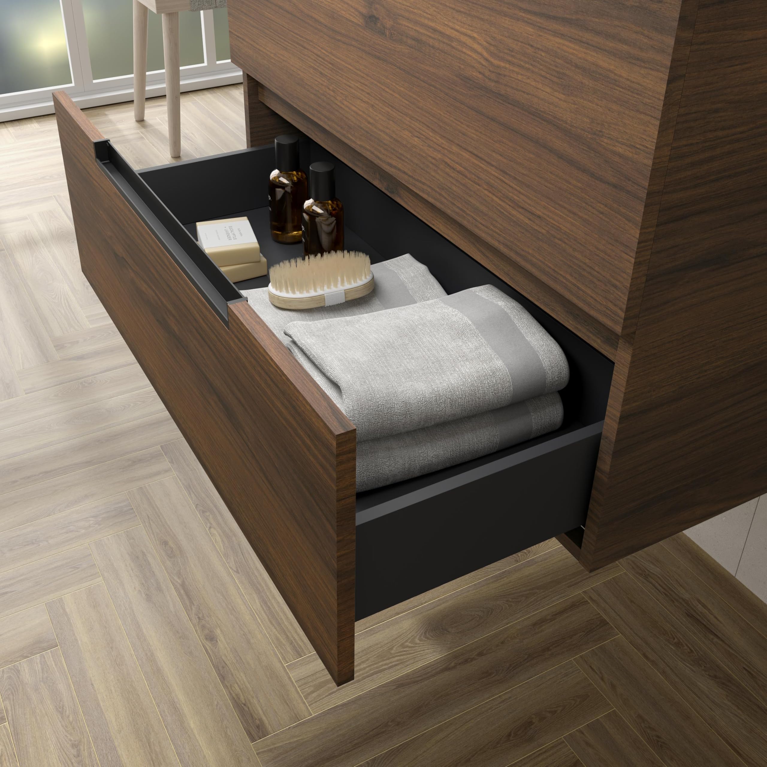 Mueble de Baño Leni 100cm Nogal 2 cajones Lavabo sobre encimera 1 poza Porcelana