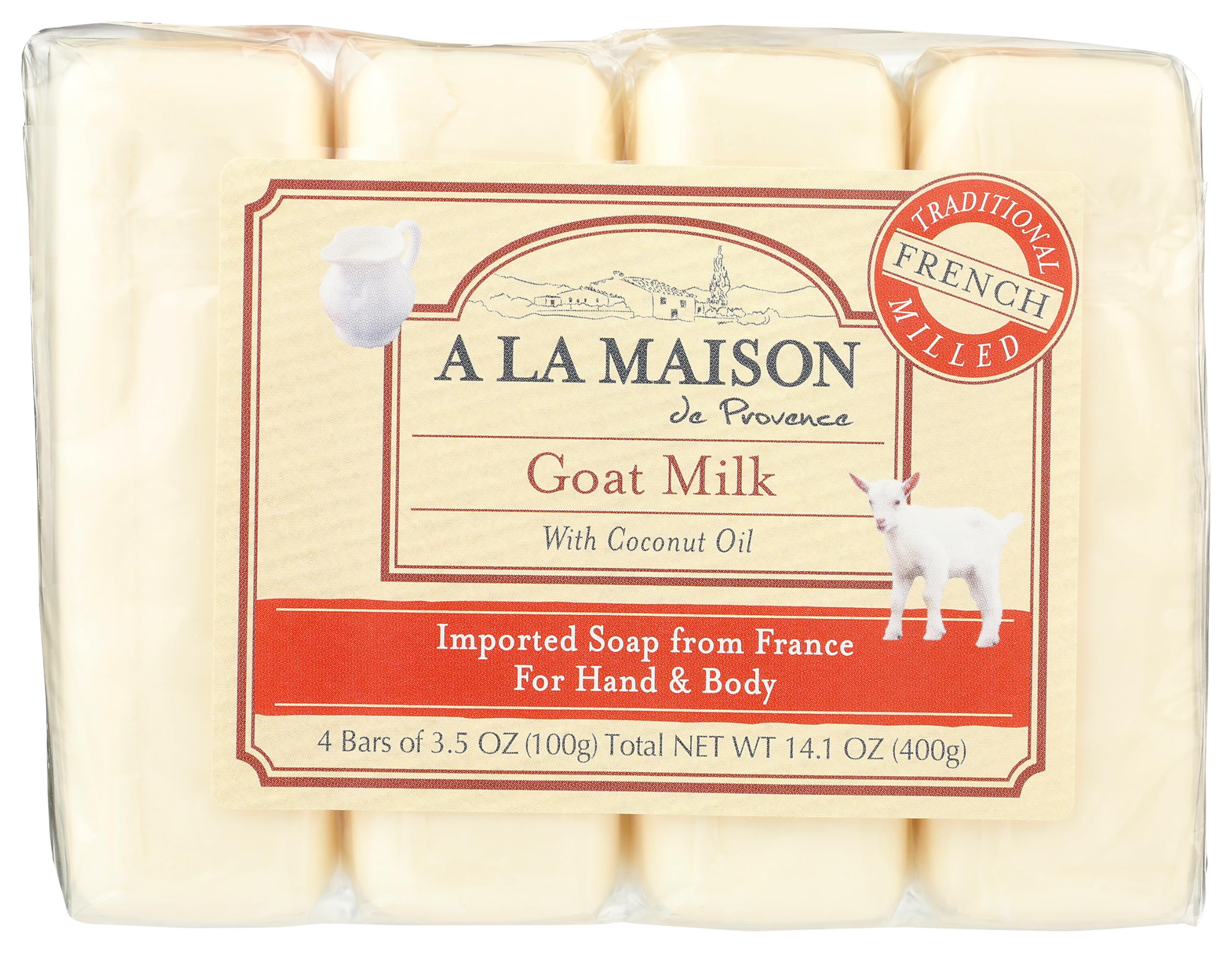 Goat Milk Bar Soap - Triple French Milled Unscented Natural Moisturizing Hand Soap Bar (4 Bars of Soap, 3.5 oz)