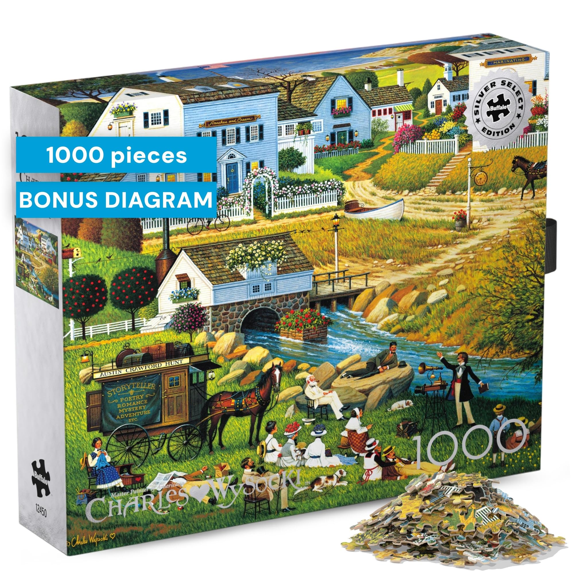 1000 Piece Jigsaw Puzzle Charles Wysocki Hound of The Baskervilles, Made in USA, Premium Recycled Board, Reference Diagram