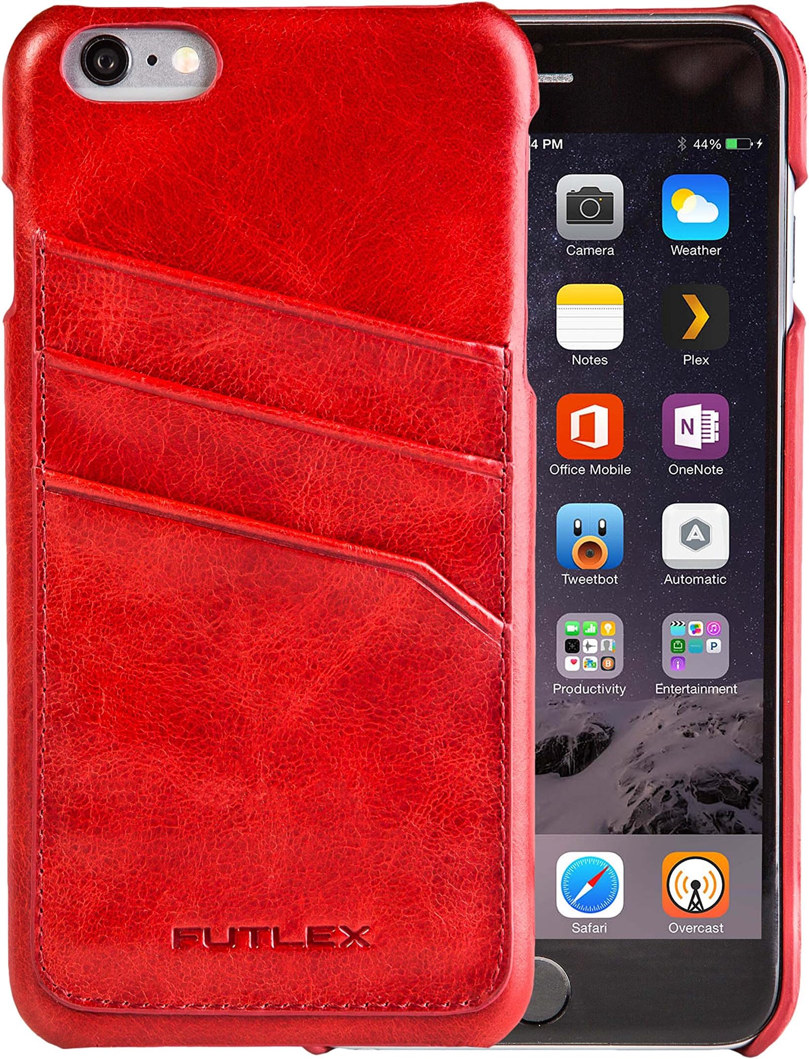 iPhone 6S Plus / 6 Plus Leather Case, FUTLEX Vintage Series Genuine Leather Back Cover - Cards Holders - Ultra Slim - Handmade - Folded Edge Design - Red