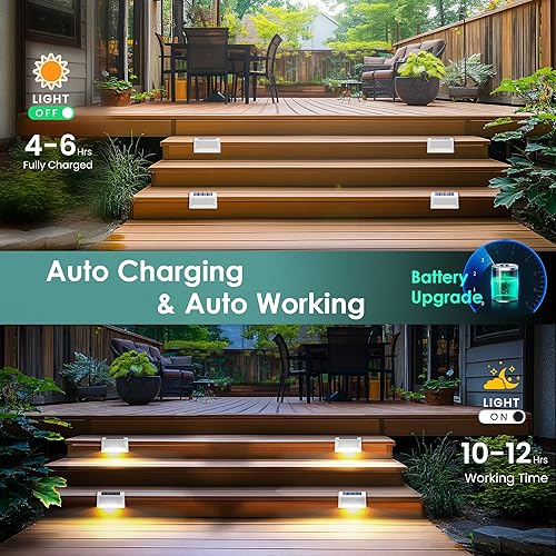 Miniatura 5 de SOLPEX Luces solares para exteriores, paquete de 8 luces LED blancas cálidas para escaleras, balcón, barandilla, porche delantero, patio, jardín y