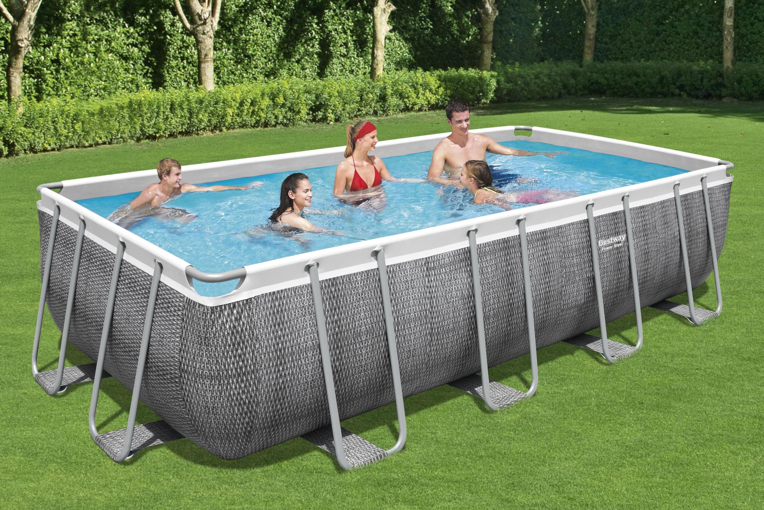 Bestway Piscina Power Steel Frame Rectangular 549 x 274 x 122 cm, Efecto ratán