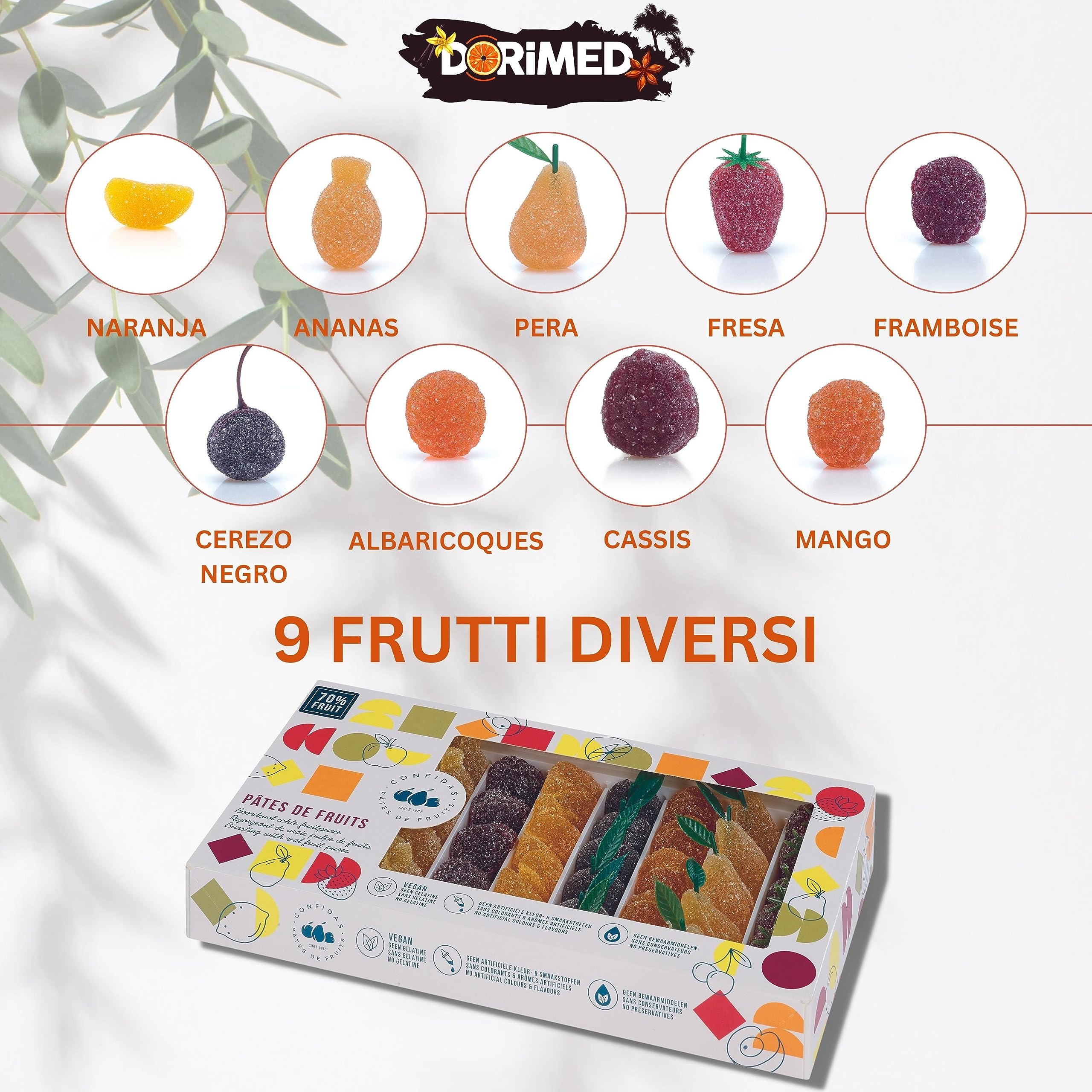 Pasta de Frutas 1 kg,sabores (fresa, pera, cereza negra, piña, frambuesa, albaricoque, naranja, mango, grosella negra), sin gluten, sin conservantes, sin colorantes y sin sabores artificiales.