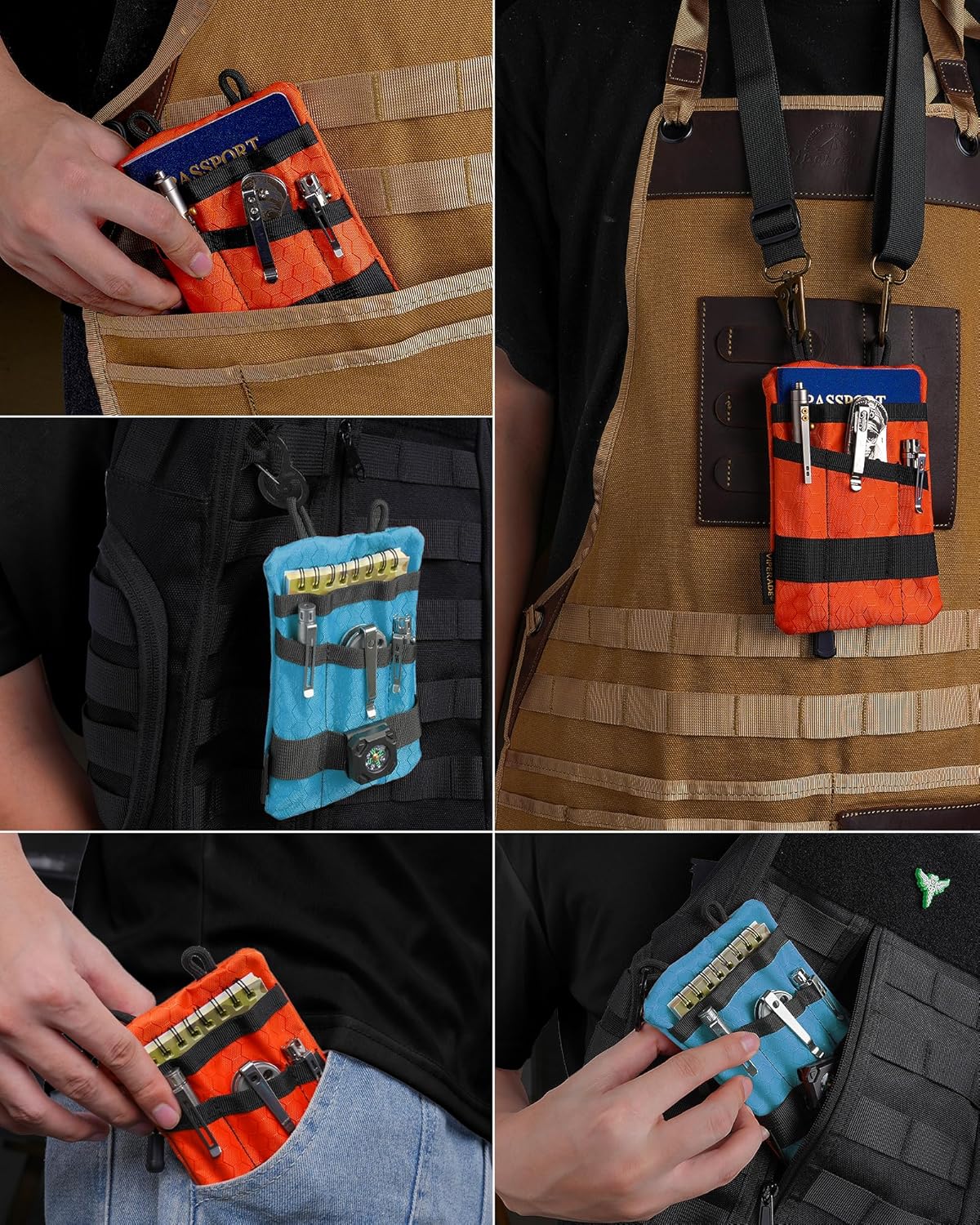 VIPERADE VE1-P Pocket Organizer, EDC Pocket Organizer Men, EDC Organizer Pouch Tool Pouch with 5 Tool Storage EDC Pouch for Flashlight, Pocket Knife, Tactical Pen, EDC Gear (Black) - Image 3