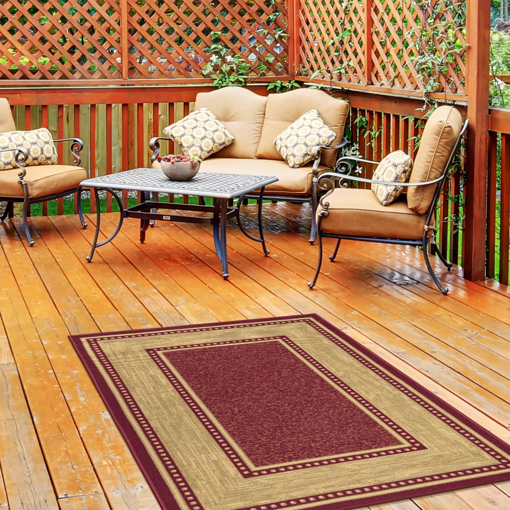 Ottomanson Homeline Collection NonSlip Rubberback Border Design 3x5