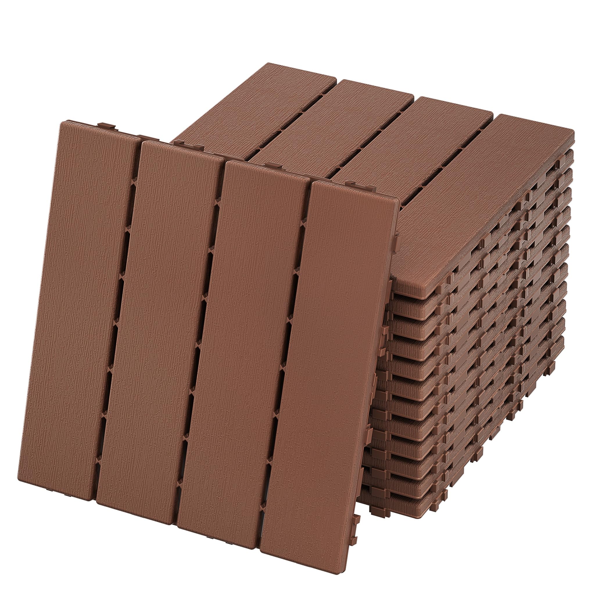 YEATHOR 44 Pack Decking Tiles 30x30cm Interlocking Garden Tiles Outdoor Deck Flooring Plastic with Click System & Drainage Base Patio Slabs Imitation Wood Grain for Balcony Poolside, Type B