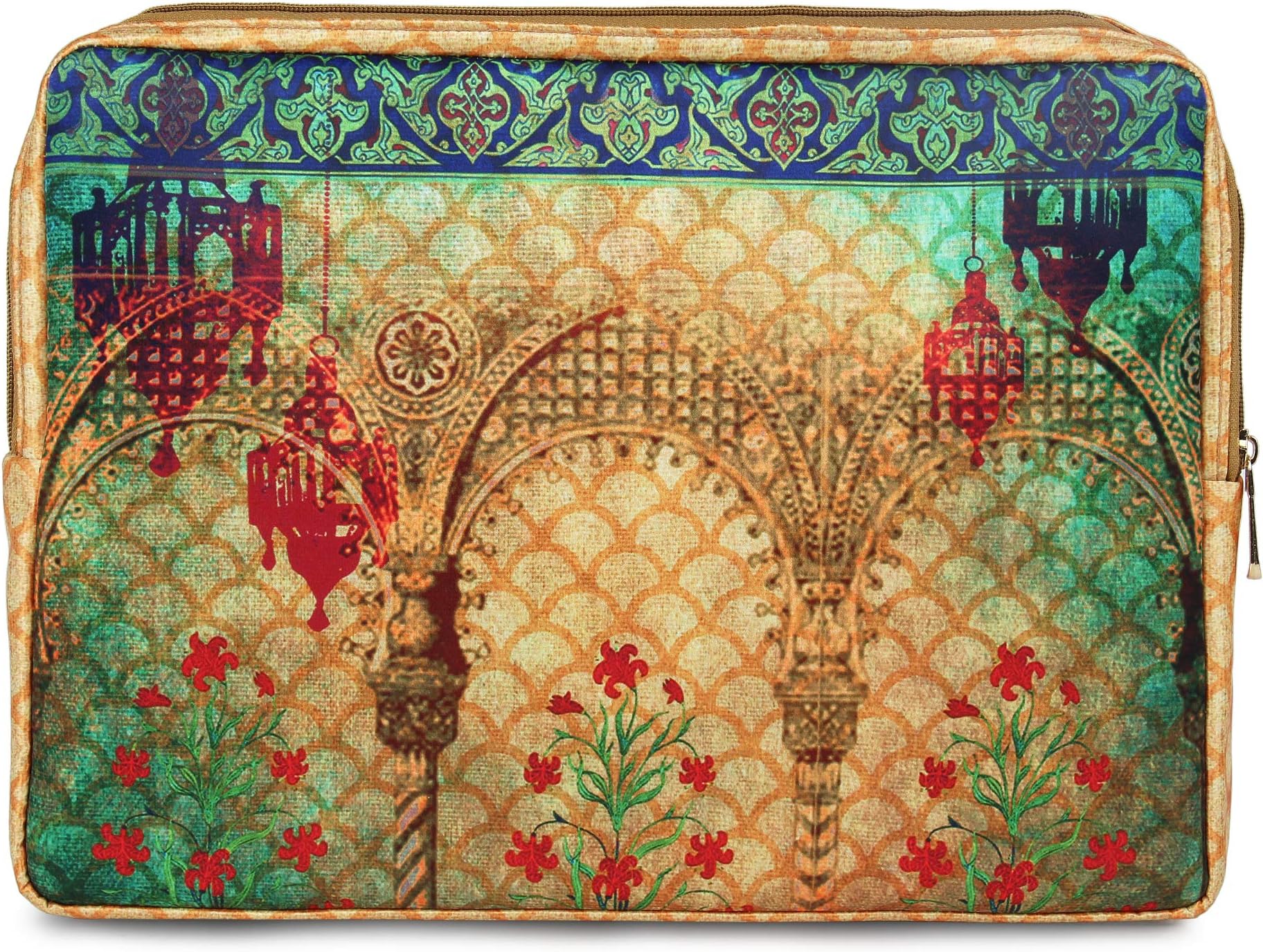 FireFlies Four Elephants Ethnic Window Print Laptop Sleeve Without Handle Case Cover Bag with Handle and Compartments for Laptop MacBook Water Repellent (15-inch, Multicolour)