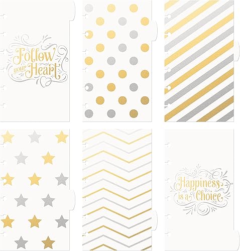 Discagenda Divisores de plástico de 6 secciones para planificadores, organizadores personales, dorado y plateado, sigue tu corazón y patrones