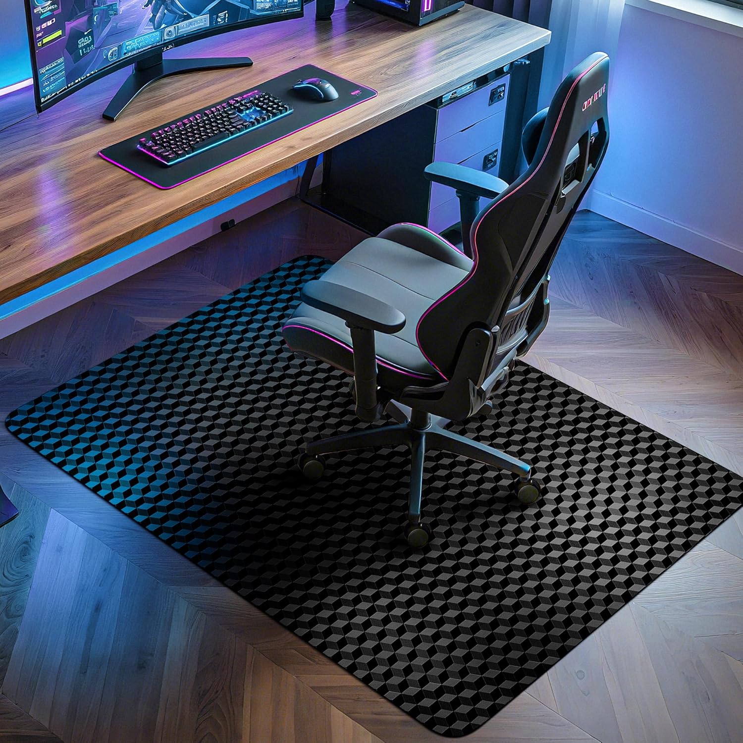 beswin office chair mat for hard floors, 48" x 30" heavy duty computer desk chair mats for hardwood floor, anti-slip under chair floor protector mat for home office, gaming - black 48" x 30" for hard floors