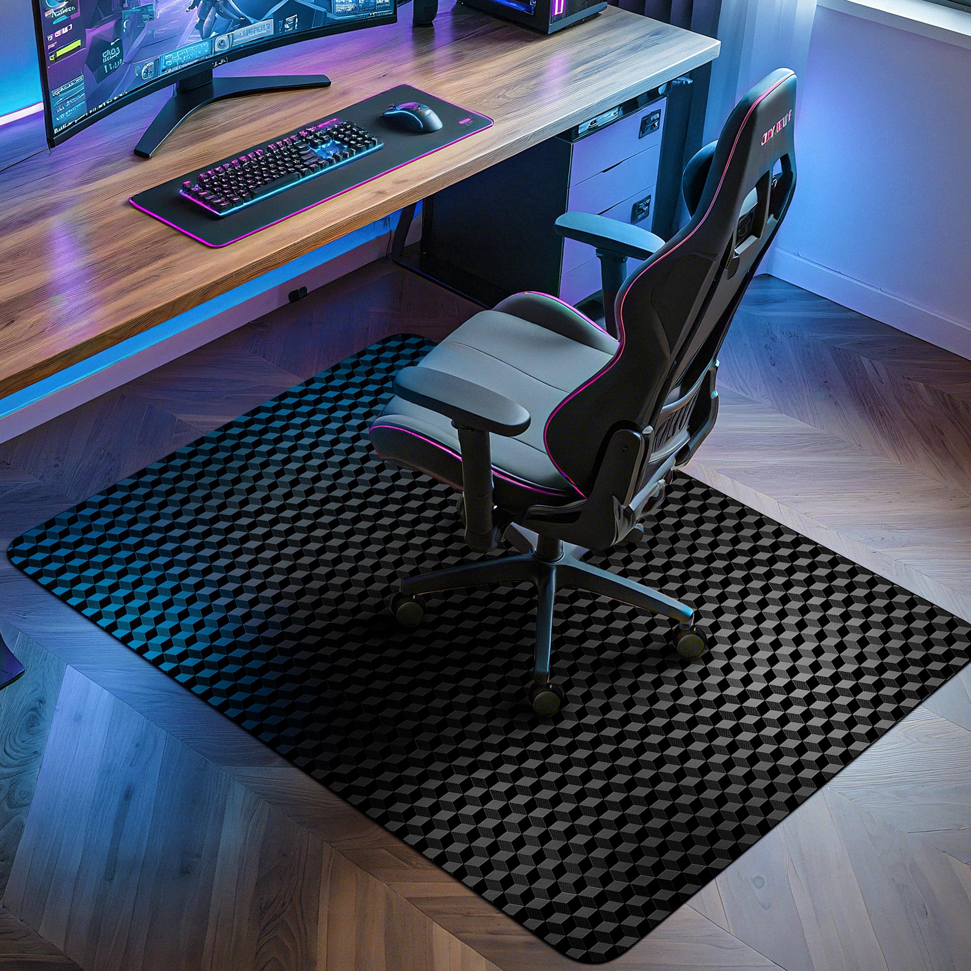 BesWin Bürostuhlmatte für Harte Böden, 121,9 x 91,4 cm, robuste Computer-Schreibtischstuhl-Matten für Hartholzböden, rutschfeste Unterstuhl-Bodenschutzmatte für Zuhause, Büro, Gaming, Schwarz
