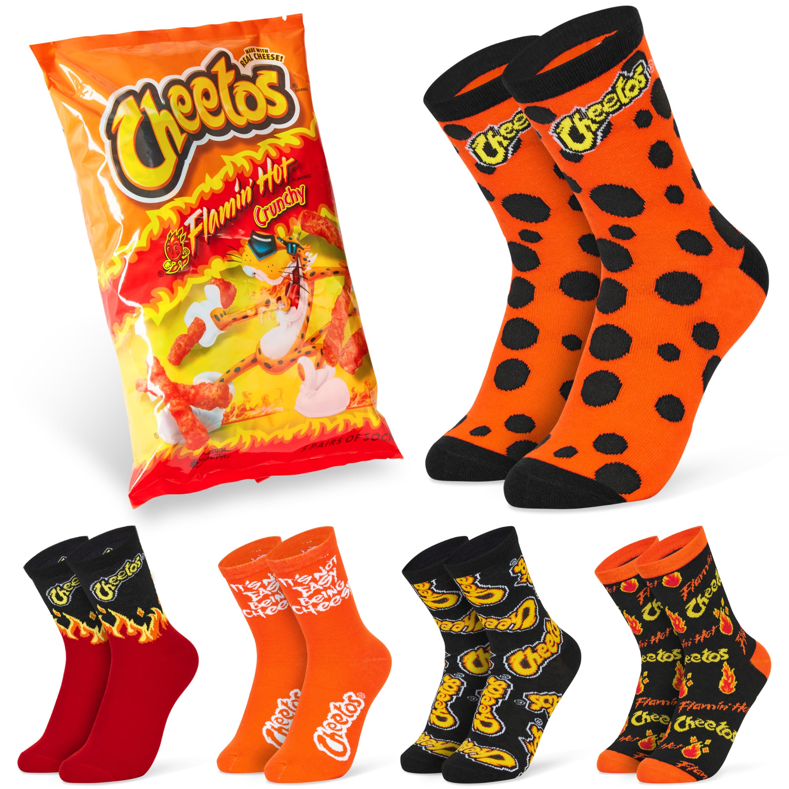 CheetosSocks 5 Pack Women Men and Kids Teenagers Socks in Original Snacks Bag Calf Length Comfy - Funny GiftsOEKO-TEX STANDARD 100