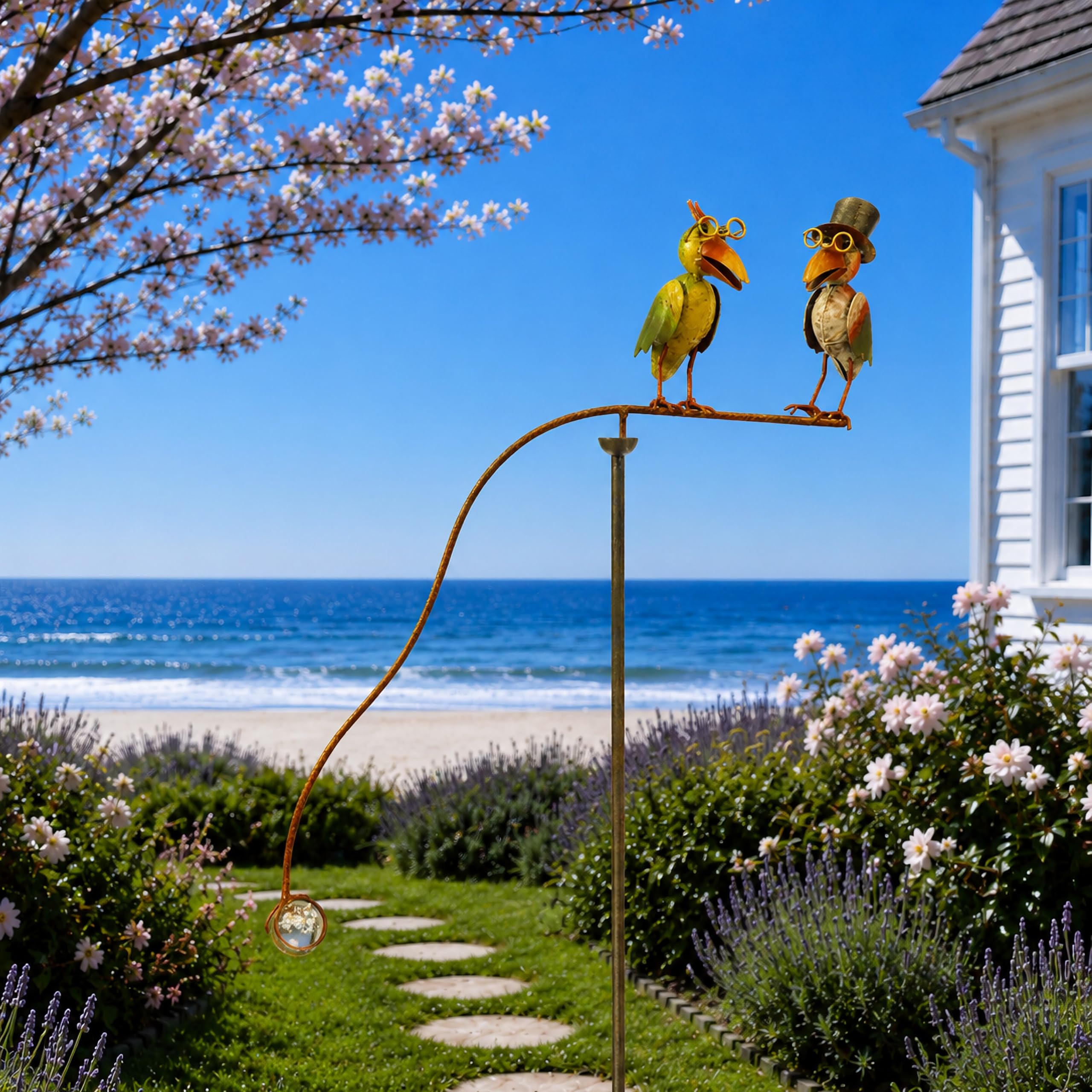 Pommerntraum ®| Windspiel Gartenpendel Metallwindspiel Vogel Vögel Raben | Vogelwippe Gartenwippe Vögelchen Rabenstecker Vogelwindspiel Gartenstecker Gartendeko Terrassendeko PROF. DR. RABE + GATTIN