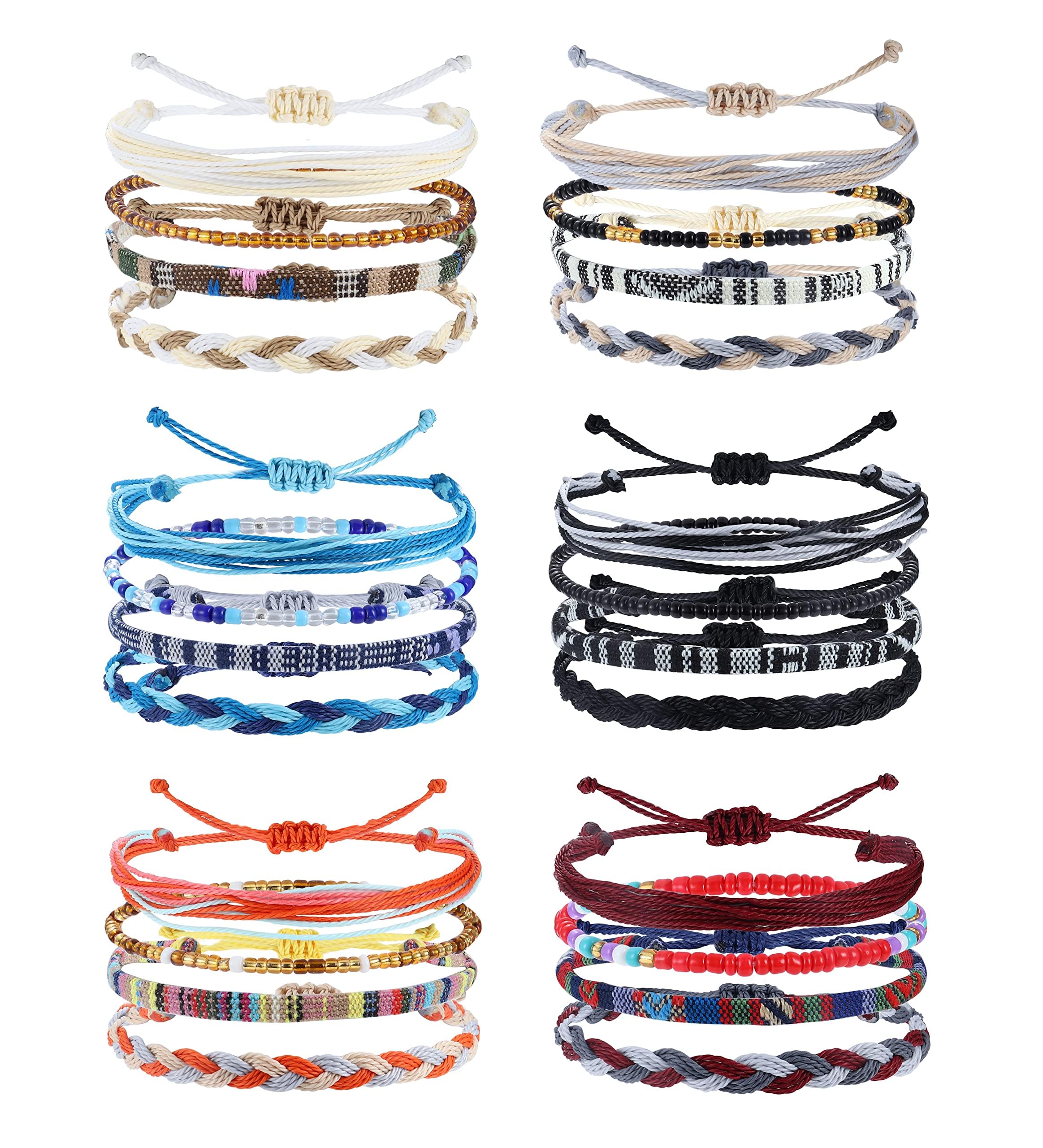 Morfetto 24 Pcs Boho Surfer Bracelet De Cheville Réglables en Perles Bracelet Tressé à La Main Bracelet De Cheville Coloré Corde d'été Bracelets de Cheville pour Femmes Hommes