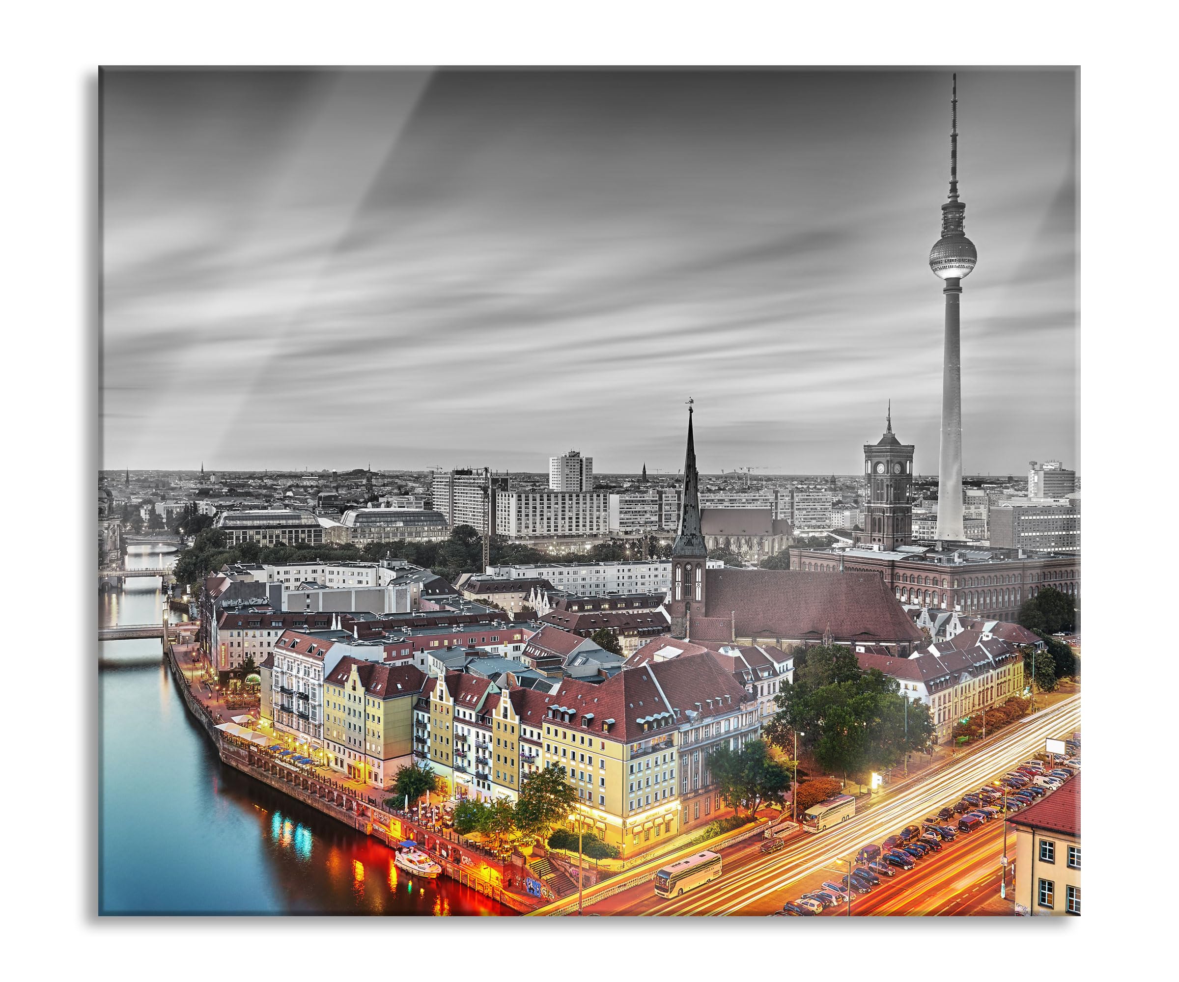 Berlin City Panorama Plaque de protection pour cuisinière et protection anti-éclaboussures en verre véritable 60 x 52 cm