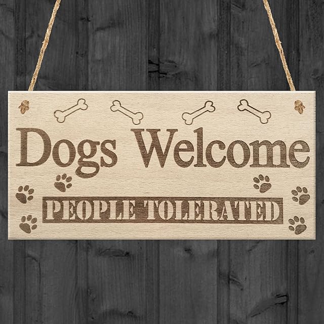 RED OCEAN Dogs Welcome People Tolerated Animal Lover Puppy Hanging Plaque Novelty House Gift Sign