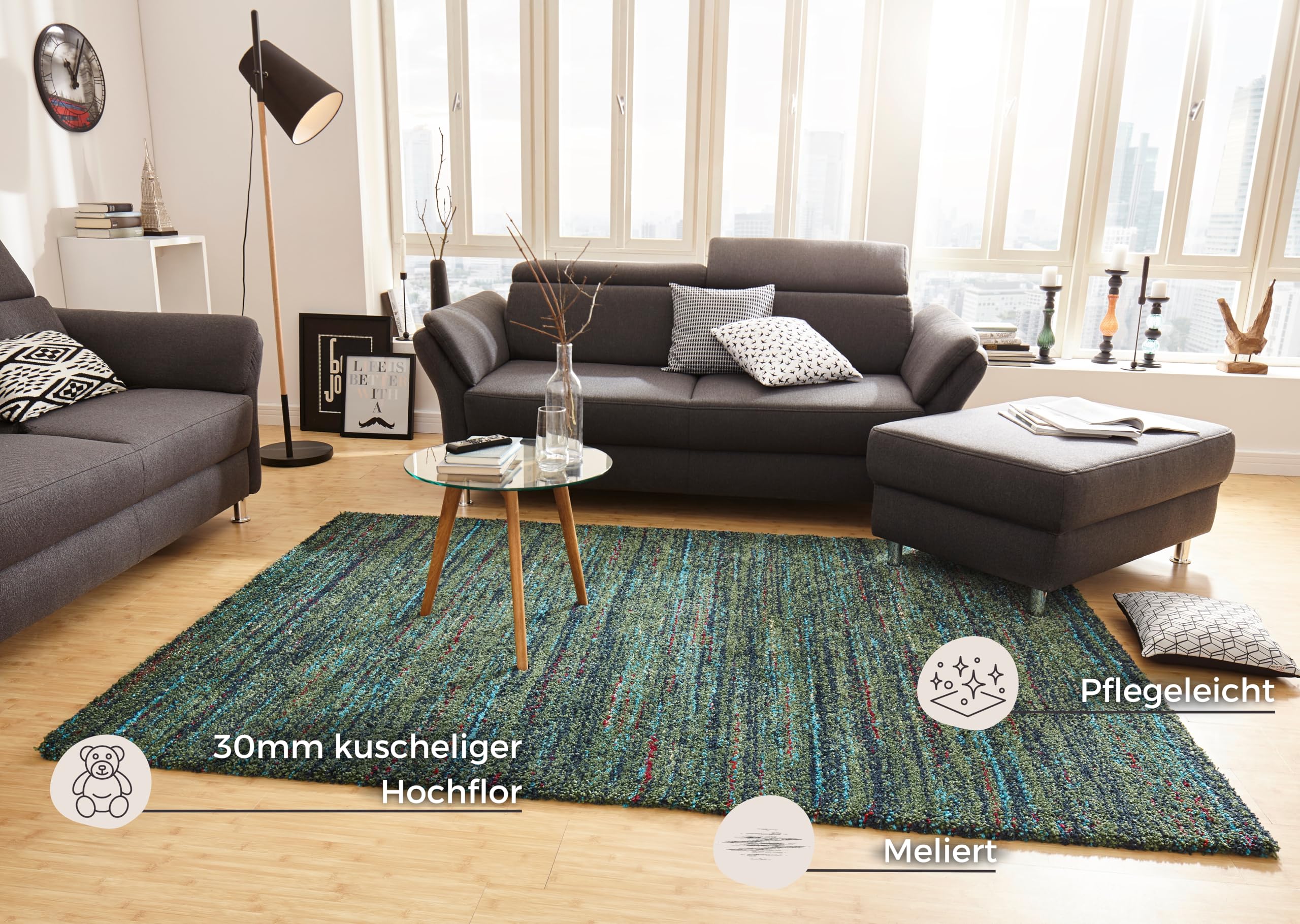 Chic Tapis de Salon, à Poils Longs, Doux et Moelleux, Shaggy Flokati, bohème, Motif à Rayures chiné, pour Chambre d'enfant, Chambre à Coucher, Cuisine, Couloir, Vert, 160 x 230 cm