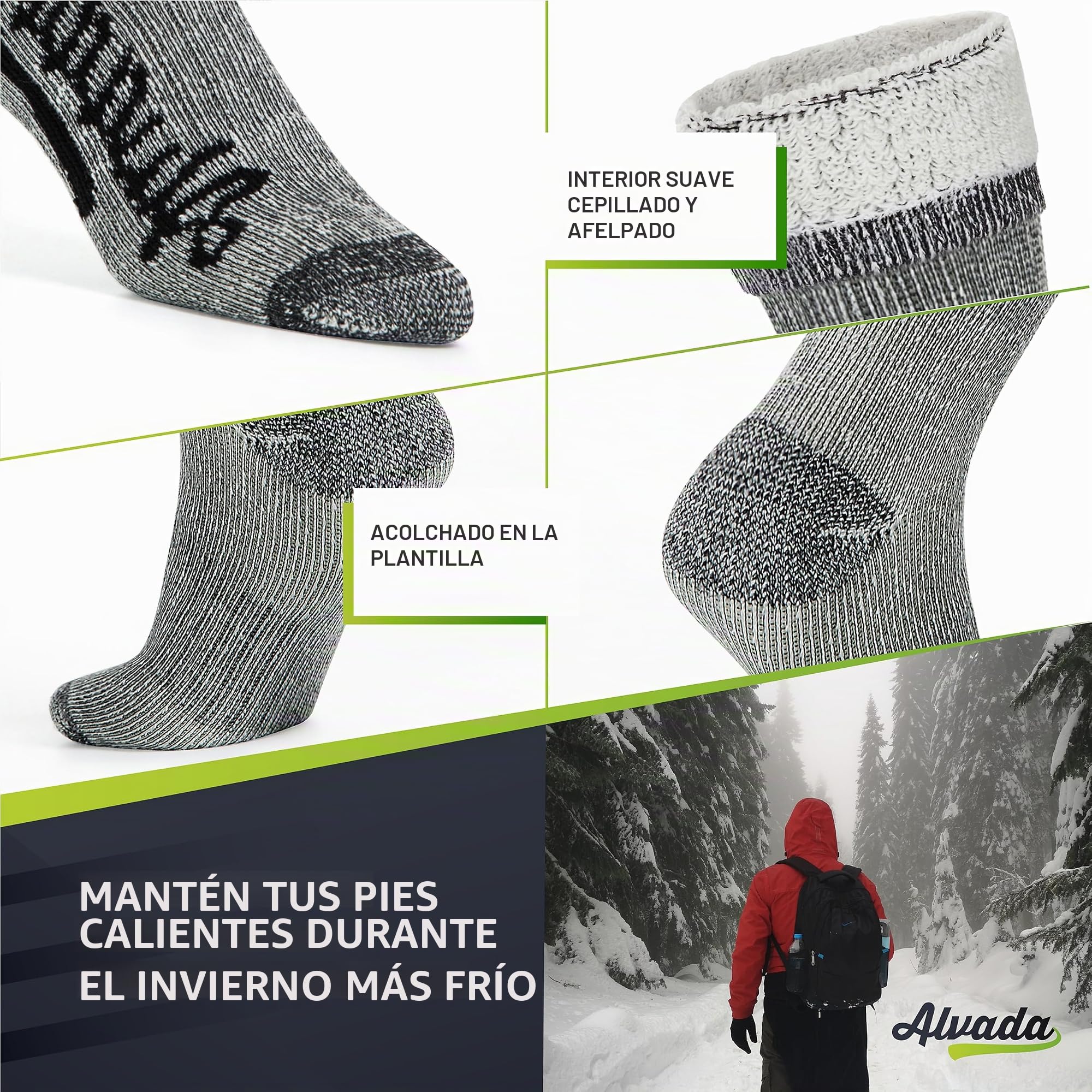 Alvada Calcetines de senderismo de lana merino 80% térmica, cálidos, calcetines de invierno para hombres y mujeres, 3 pares