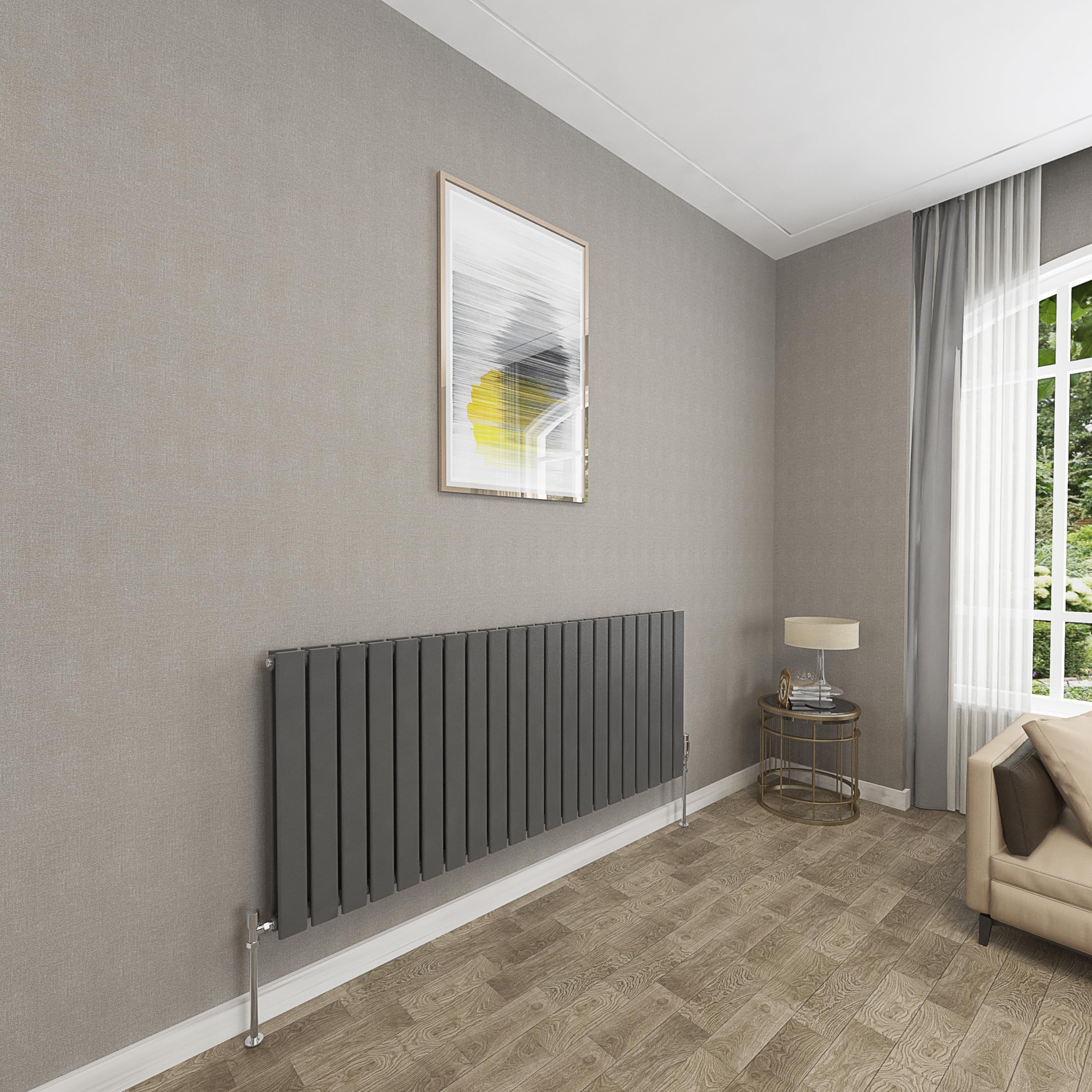 Sky bathroom | 600x1428mm Horizontal Designer Radiators Anthracite Flat Panel Double Panel Central Heating Radiator