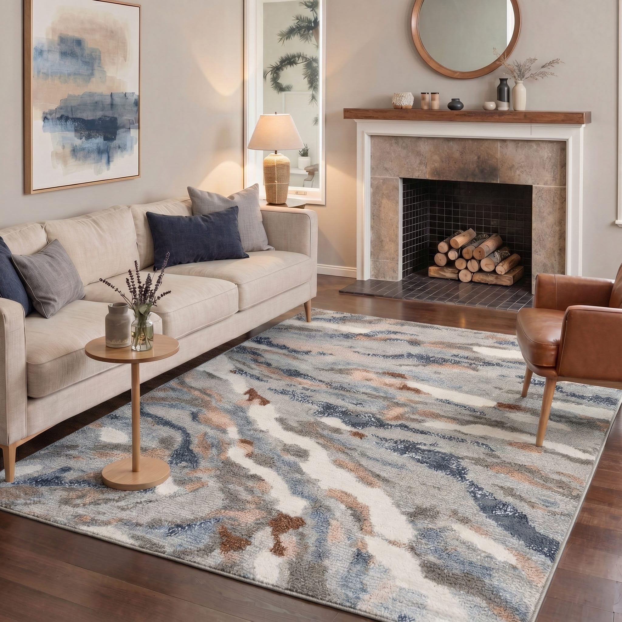 BEIMO 6x9 Area Rugs for Bedroom, Warm Greige Washable Abstract Non Slip Rug