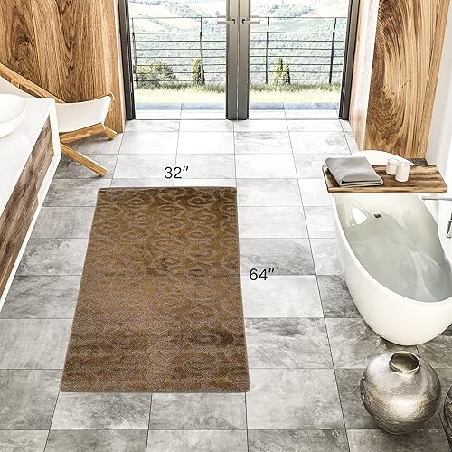 Vista 58 de Alfombra lavable a máquina para cocina y baño, diseño de voluta, color gris, respaldo antideslizante de gran