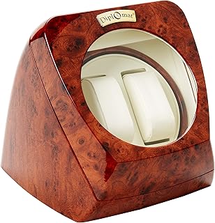 Diplomat Burl Wood Double Watch Winder with Leather Interior and Multi-Setting Smart IC Timer