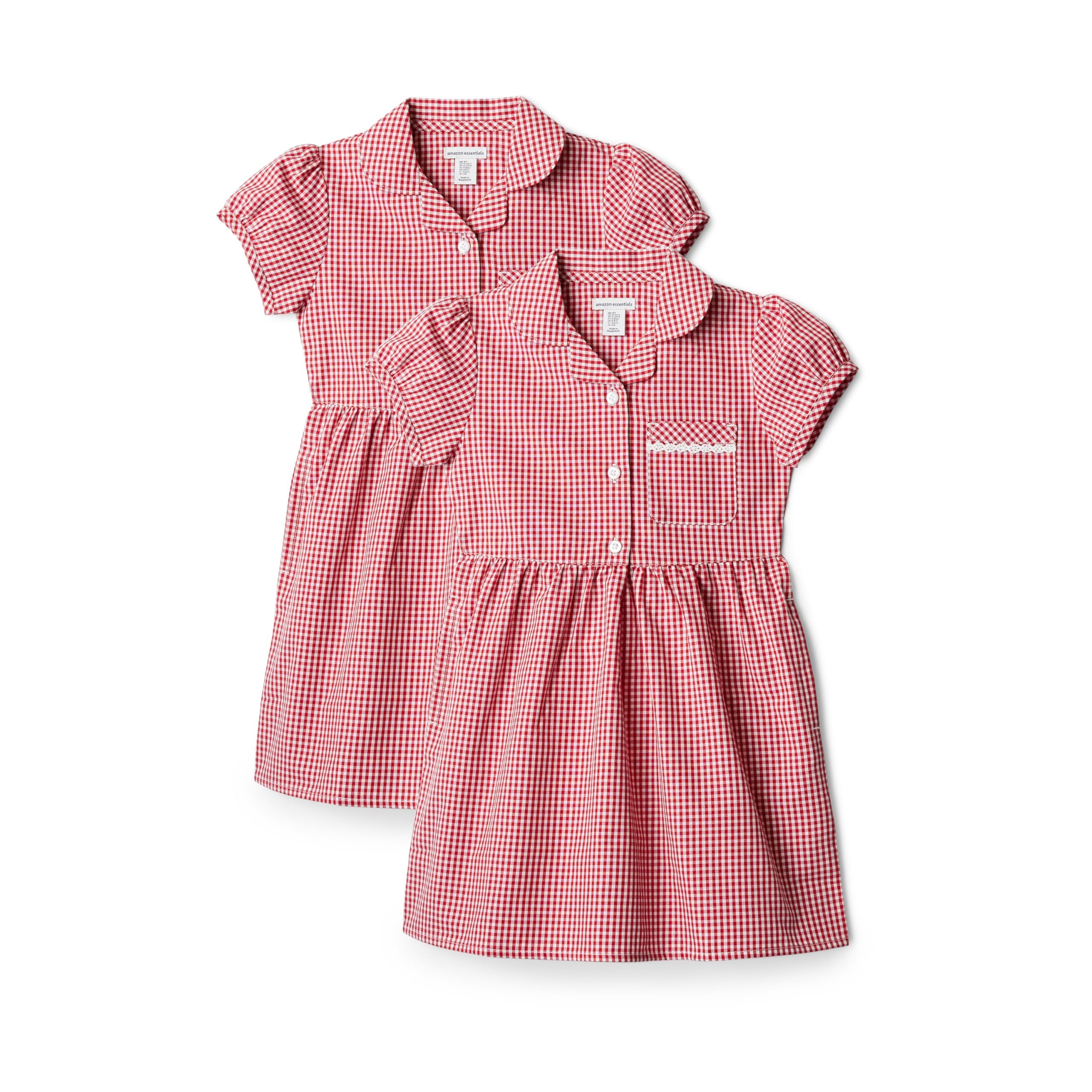 Amazon Essentials Girls' Gingham School Uniform Dress, Pack of 2, Red Gingham, 11-12 Years