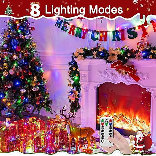 Miniatura 3 de 1200 luces LED de Navidad de 394 pies para exteriores, luces de árbol de Navidad enchufables, 8 modos de luces parpadeantes para dormitorio, boda,