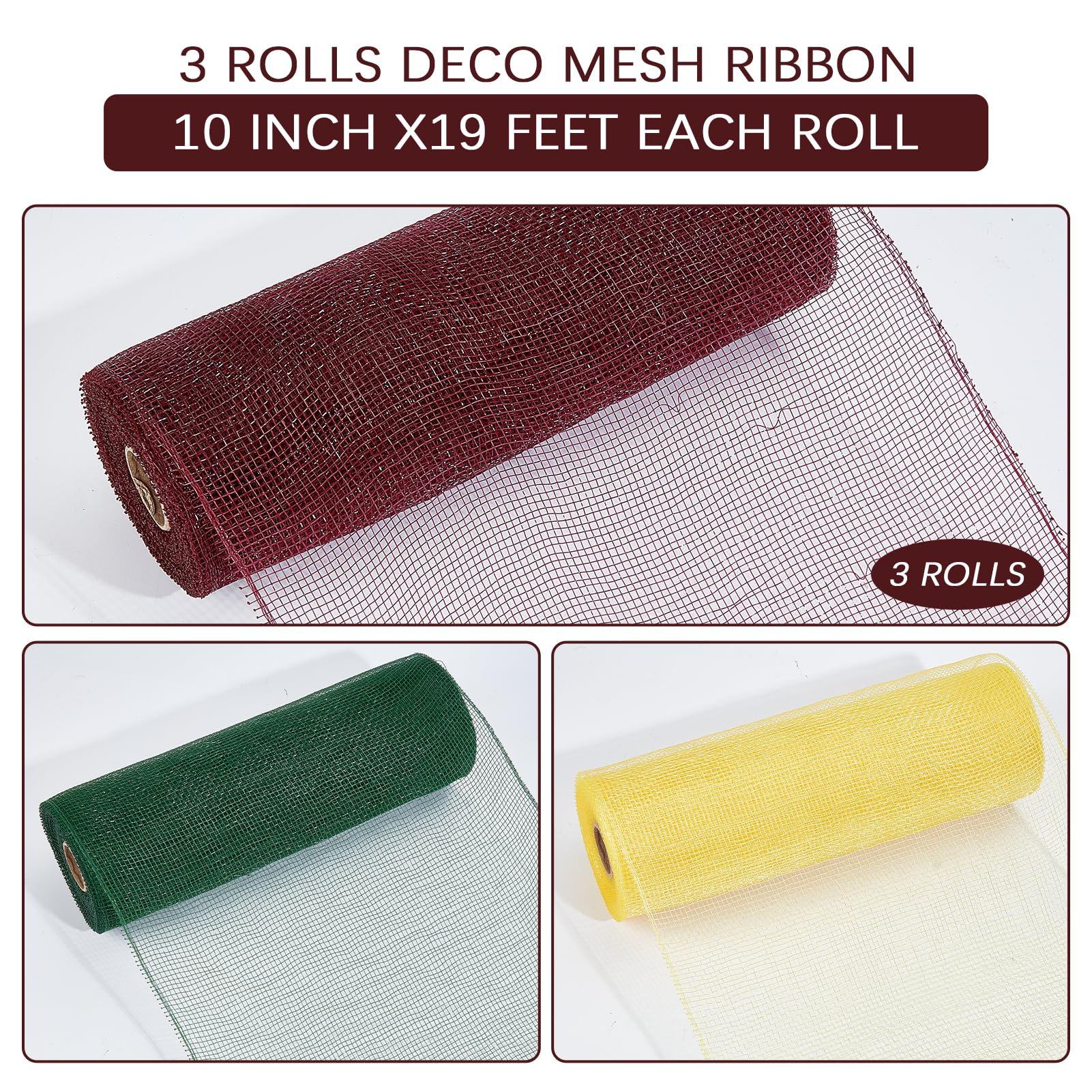 3 Rotolo 30 Iarde 10" Nastro Decorativo in Rete di Iuta