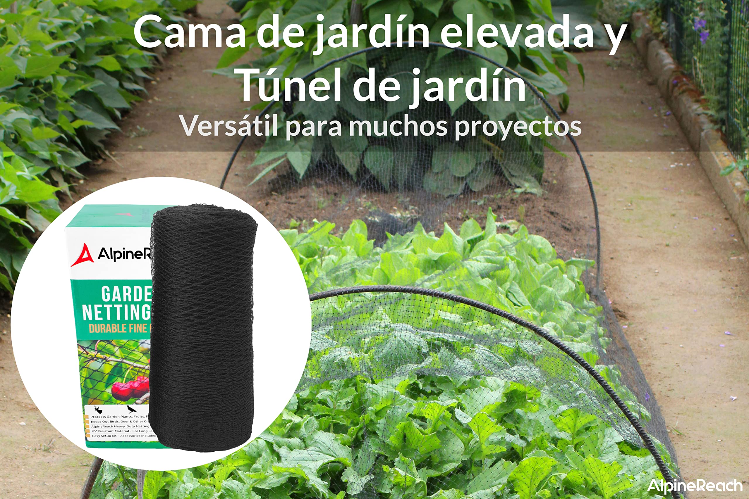 AlpineReach 2m x 20m Red de Jardín, contra Pájaros, Malla Tejida Super Resistente Protege Plantas, Frutas, Flores, Árboles, Animales, Cercado Ciervos, Cubierta Reutilizable, Negro