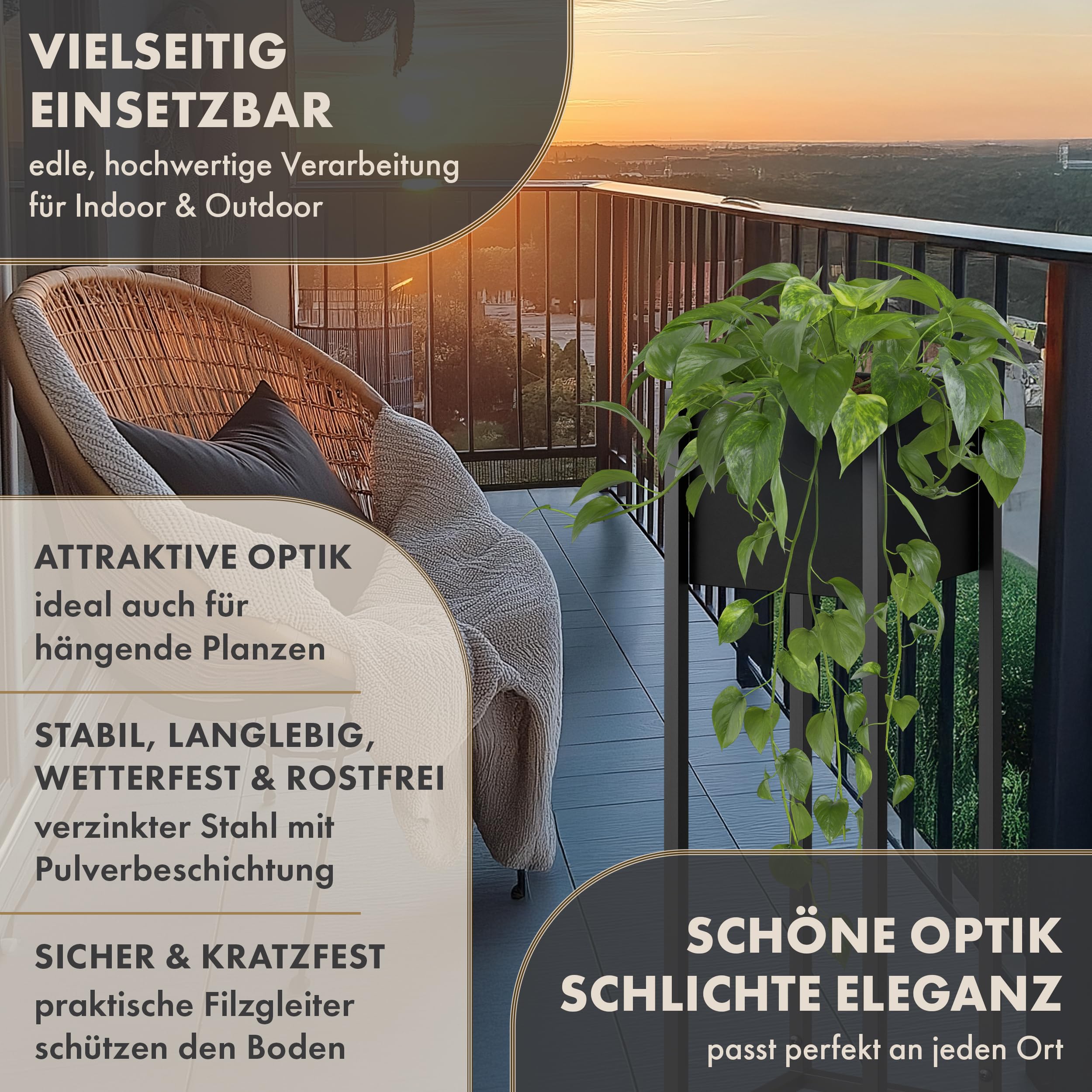 Blumenständer CUBIX DUO 2er Set - 50 und 70 cm hoch Metall schwarz