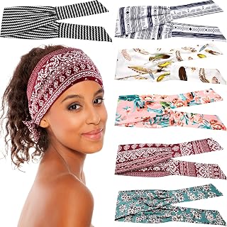 6 Pieces Adjustable Headbands for Women Knotted Headbands African Headband Yoga Elastic Non-Slip Floral Hair Bands for Running Hiking Cycling Workout (Stylish Patterns)