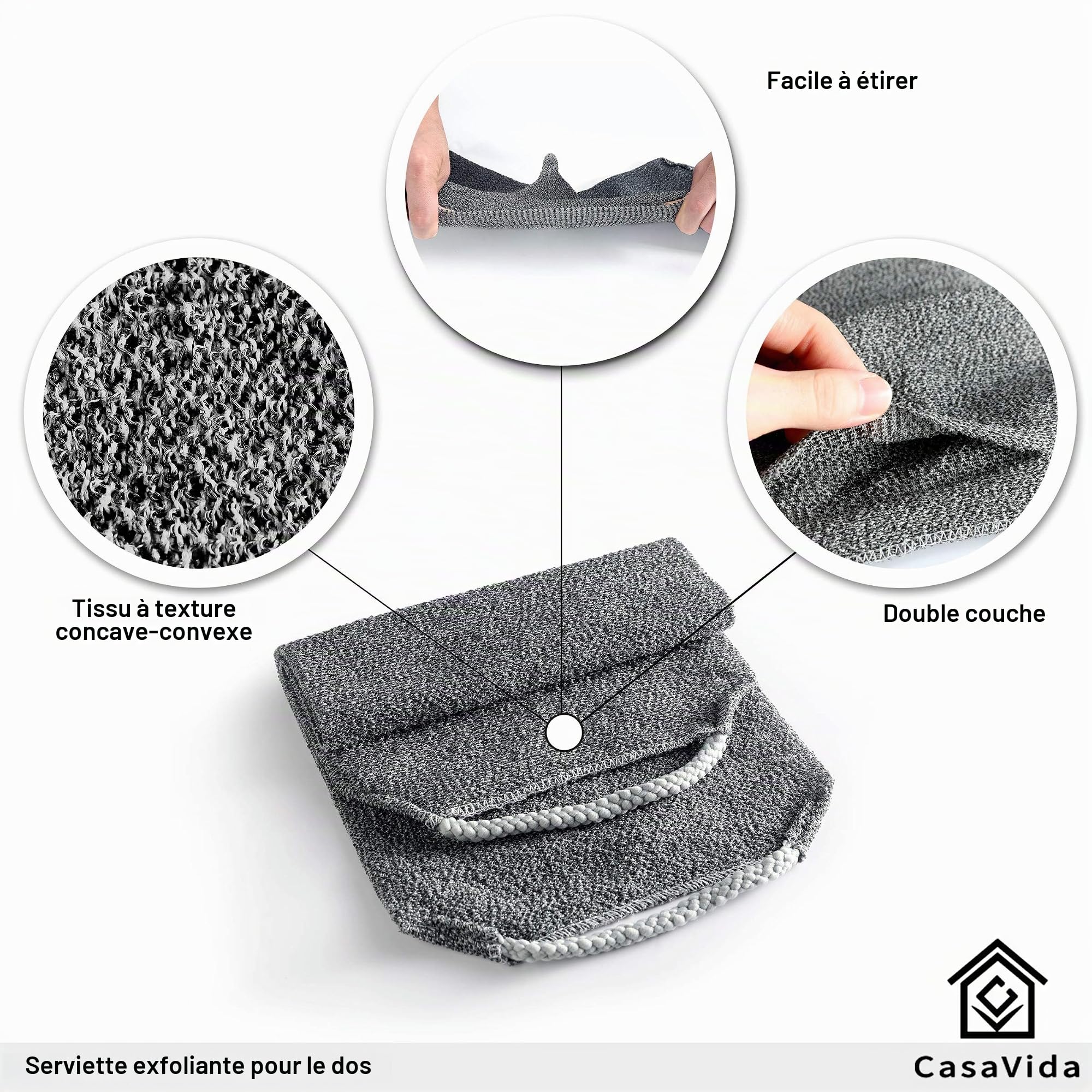 Lot de 2 éponges à récurer Le Dos pour Douche en Nylon - Serviette de Bain exfoliante - Sangle Japonaise Extensible - pour Le Corps (Bleu + Gris Anthracite)