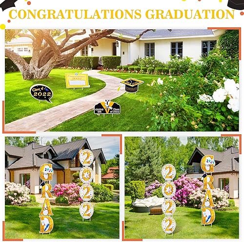 Miniatura 6 de Letrero de graduación para patio, 12 piezas de decoración para fiesta de graduación, letreros de graduación para césped de clase de 2022, letreros