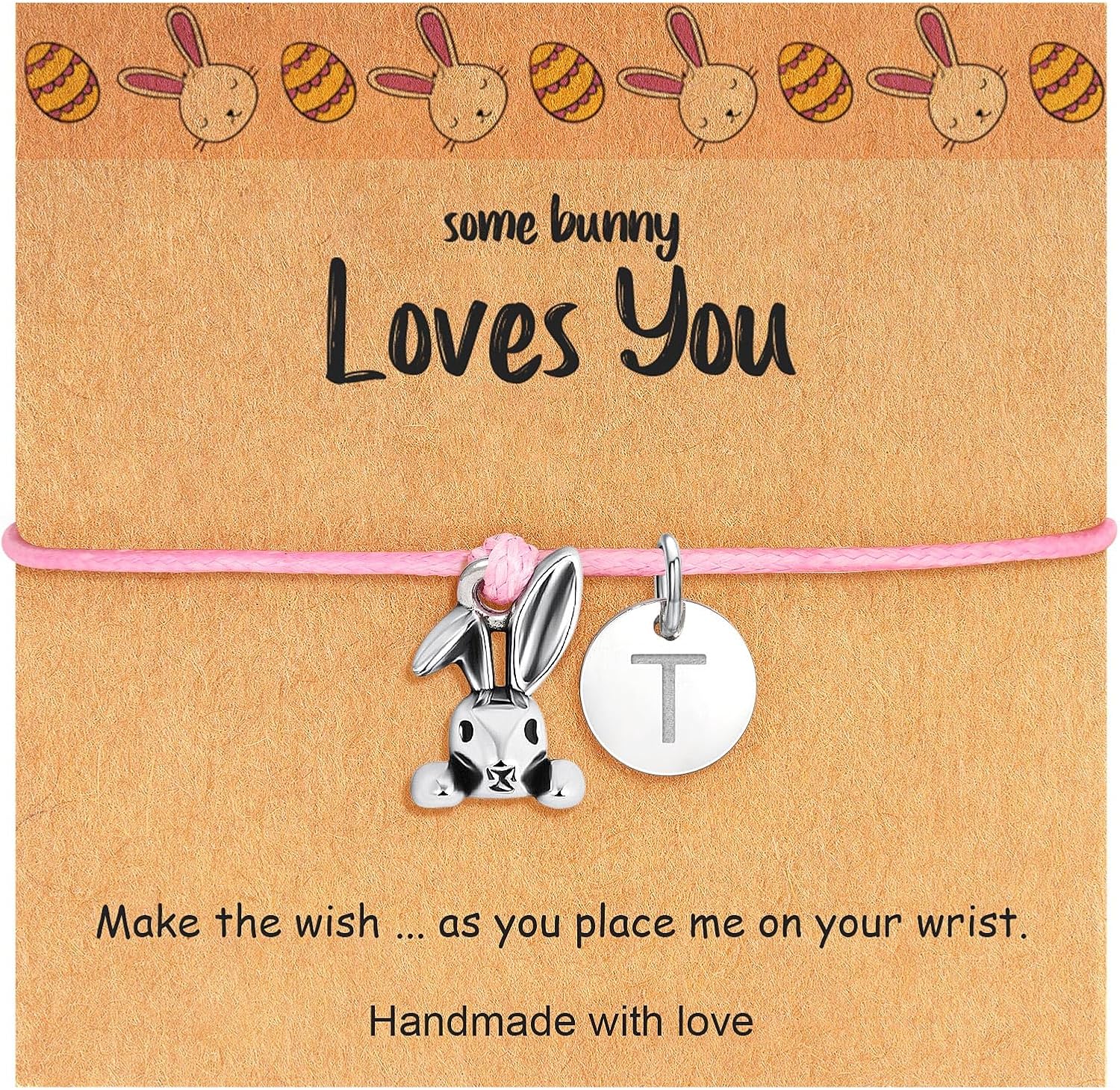 C-leen Easter Gifts for Girls Kids Bunny Bracelets - Initial Bracelets for Teen Girls Daughter Adjustable Bunny Basket Stuff Gifts Rabbit Bracelet Letter A-Z Christian Gift with Card Easter Gift