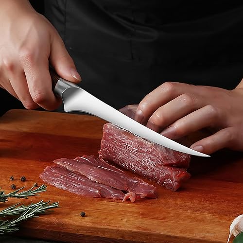 Miniatura 8 de TUO Cuchillo de filete, cuchillo profesional para deshuesar peces de 7 pulgadas para recortar carne y aves de corral, hoja flexible, acero alemán de