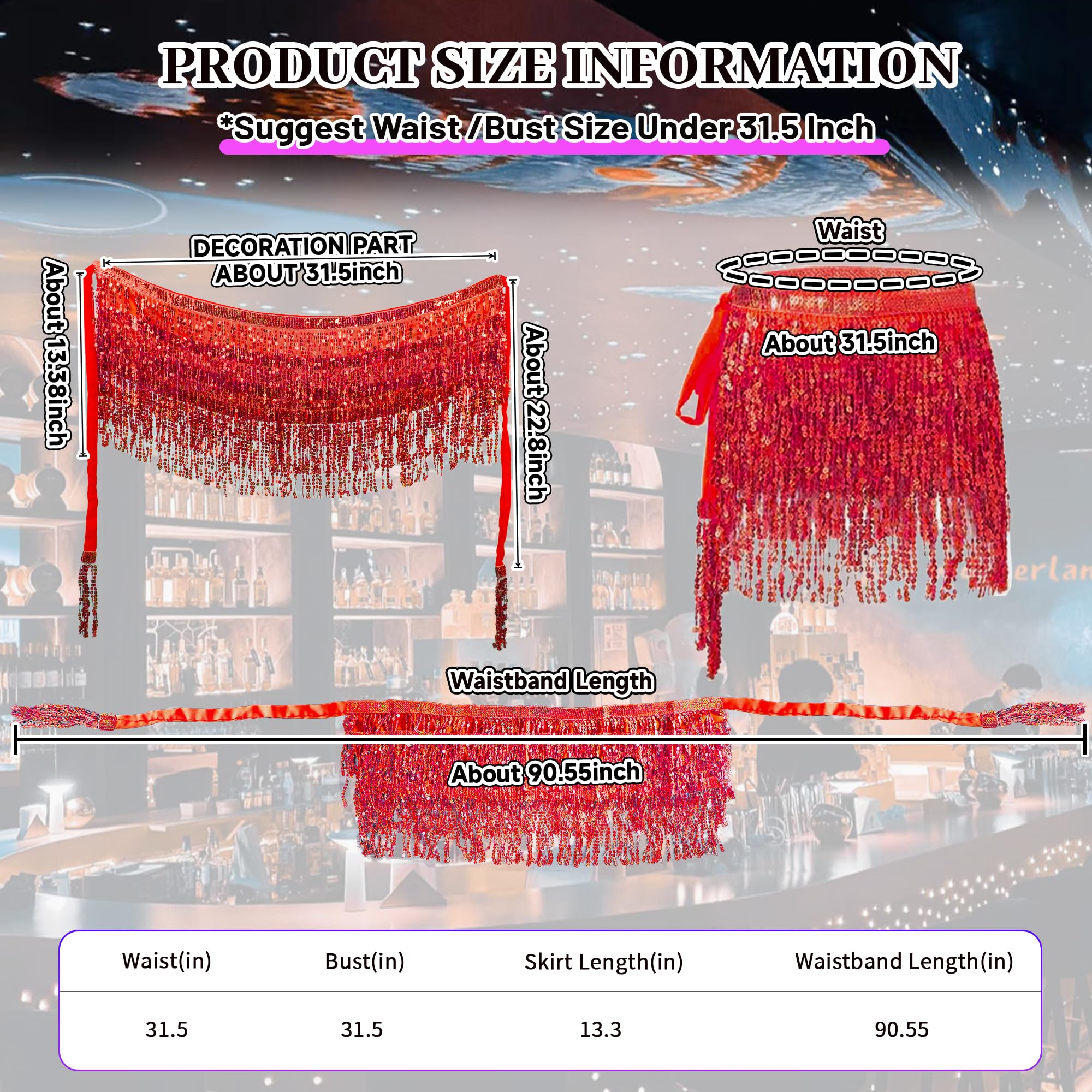 Baisdan 2 Pack Sequin Tassel Skirt for Women Girls, Sparkly Sequin Skirts Festival Outfit - Image 3